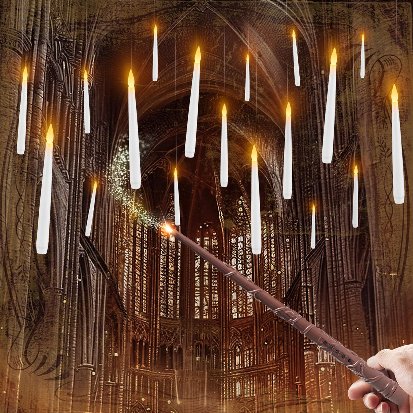 20 Pcs Floating Candles with Wand, Hanging Candles with Timer, Magic Deco Candles Flickering Warm Light, Flameless Taper Candles with Wand Remote, LED Candlesticks for Birthday Halloween Party Decor - Build Your Ideas
