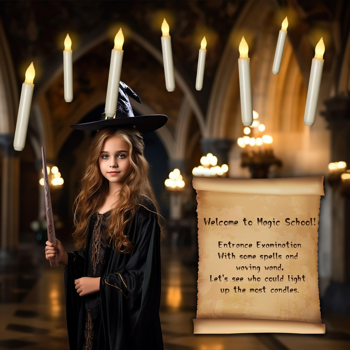 20 Pcs Floating Candles with Wand, Hanging Candles with Timer, Magic Deco Candles Flickering Warm Light, Flameless Taper Candles with Wand Remote, LED Candlesticks for Birthday Halloween Party Decor - Build Your Ideas