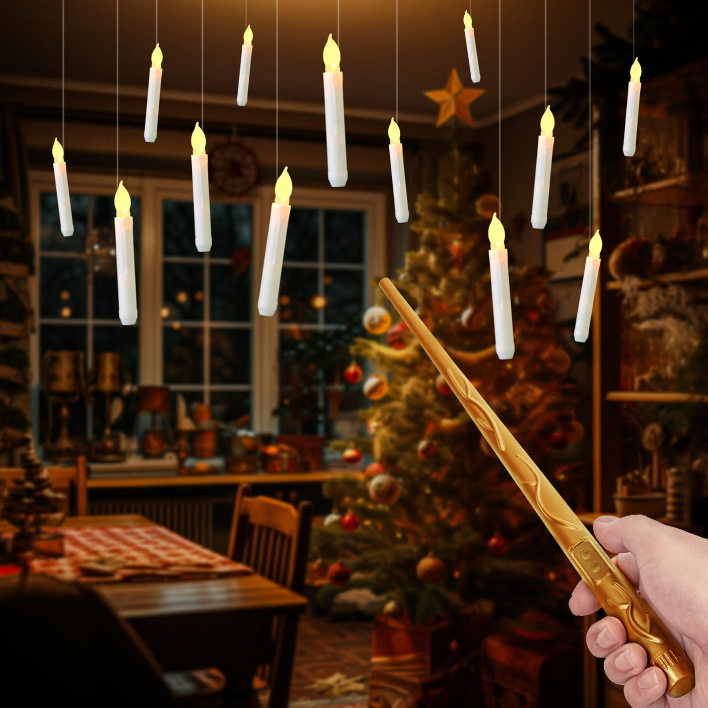 20 Pcs Floating Candles with Wand, Hanging Candles with Timer, Magic Deco Candles Flickering Warm Light, Flameless Taper Candles with Wand Remote, LED Candlesticks for Birthday Halloween Party Decor - Build Your Ideas