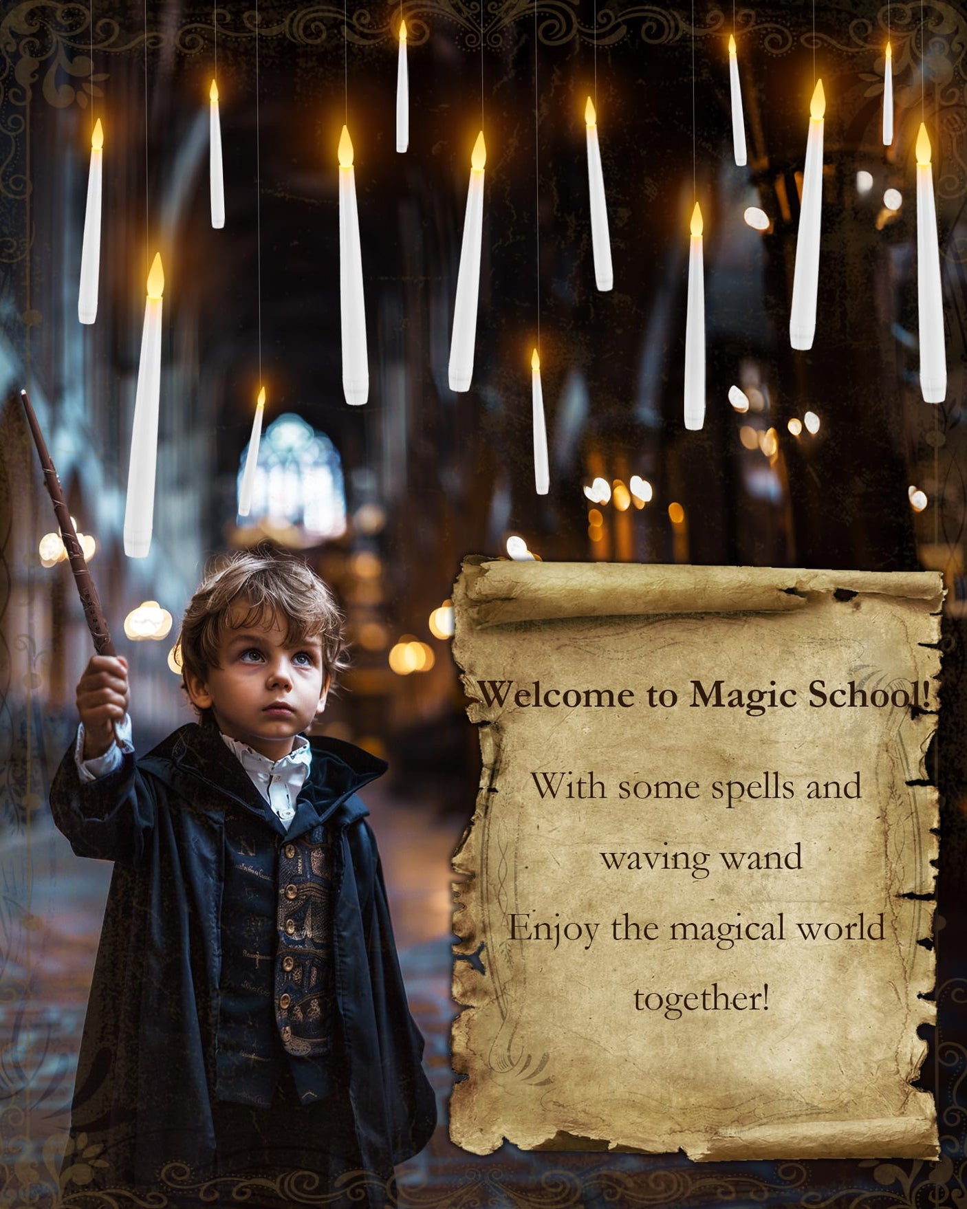 20 Pcs Floating Candles with Wand, Hanging Candles with Timer, Magic Deco Candles Flickering Warm Light, Flameless Taper Candles with Wand Remote, LED Candlesticks for Birthday Halloween Party Decor - Build Your Ideas