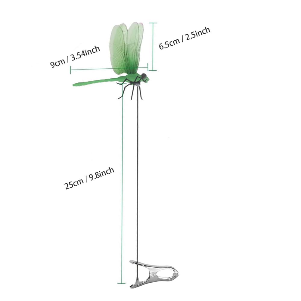 6 Pack Dragonfly Clip,3D Dragonfly Garden Stakes Decor,Fly Deterrent, Dragonfly Humming Bird Stakes,Deer and Horse Fly Deterrent,Garden Bird and Fly Scare Devices for Indoor Outdoor Garden