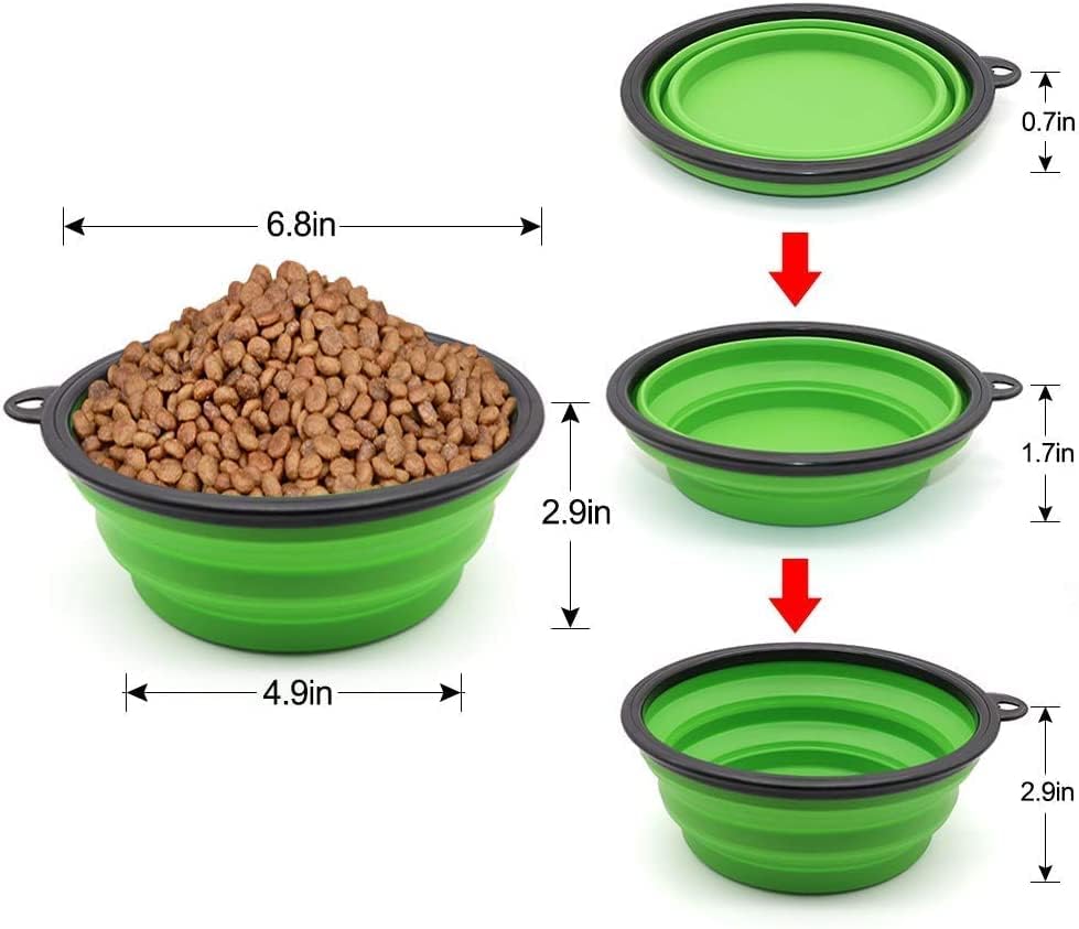 Dog Bowl Pet Collapsible Bowls, 2 Pack for Cats Dogs, Portable Pet Feeding Watering Dish for Walking Parking Traveling with 2 Carabiners (Small, Blue+Green)