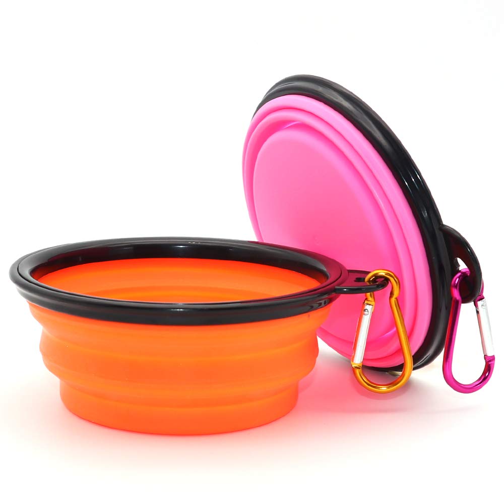Dog Bowl Pet Collapsible Bowls, 2 Pack for Cats Dogs, Portable Pet Feeding Watering Dish for Walking Parking Traveling with 2 Carabiners (Small, Blue+Green)