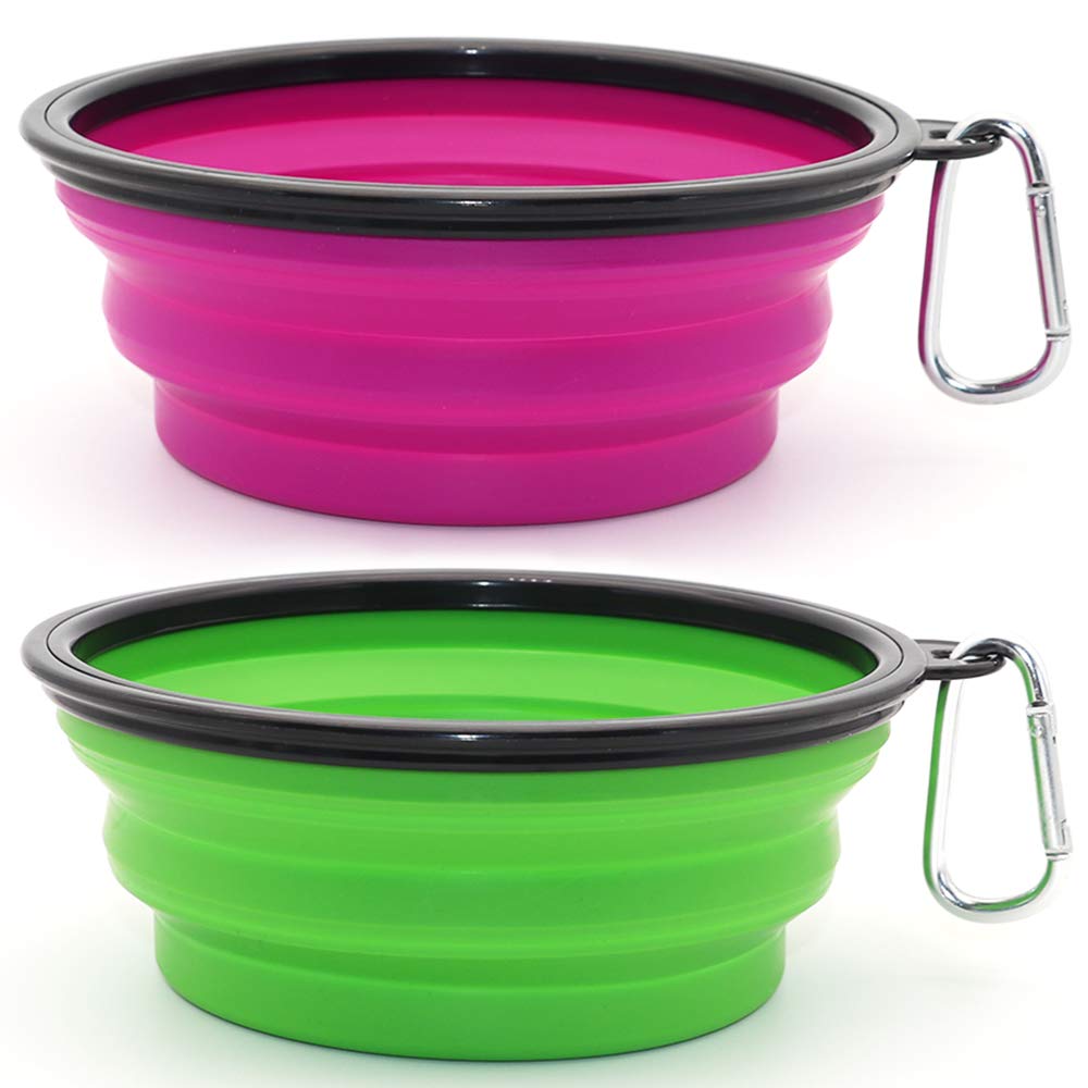 Dog Bowl Pet Collapsible Bowls, 2 Pack for Cats Dogs, Portable Pet Feeding Watering Dish for Walking Parking Traveling with 2 Carabiners (Small, Blue+Green)