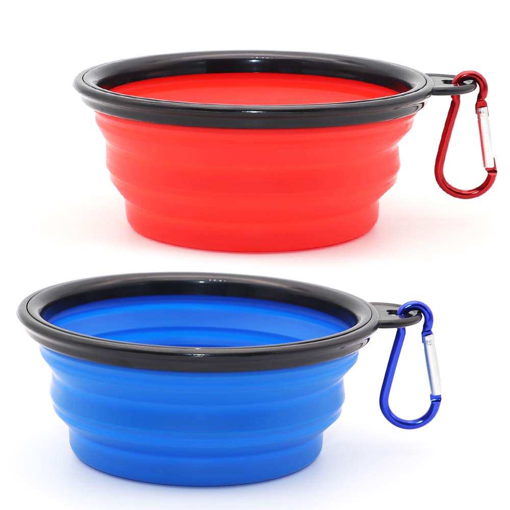 Dog Bowl Pet Collapsible Bowls, 2 Pack for Cats Dogs, Portable Pet Feeding Watering Dish for Walking Parking Traveling with 2 Carabiners (Small, Blue+Green)