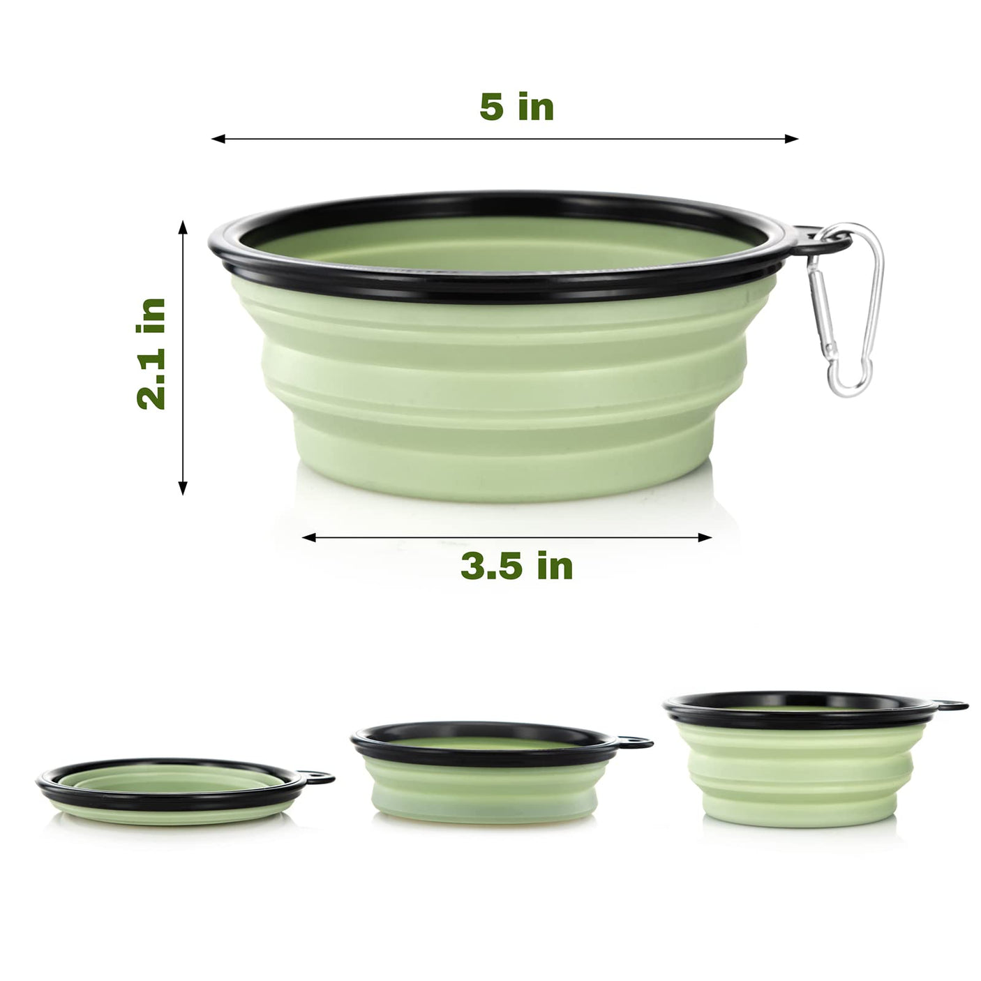 Dog Bowl Pet Collapsible Bowls, 2 Pack for Cats Dogs, Portable Pet Feeding Watering Dish for Walking Parking Traveling with 2 Carabiners (Small, Blue+Green)