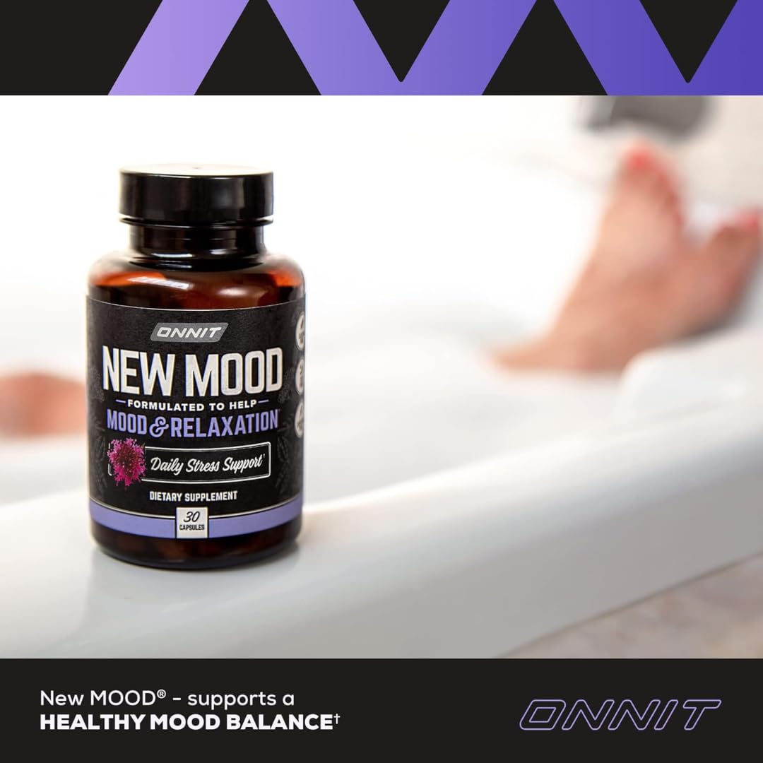 ONNIT New Mood Daily Stress Support Capsules, Sleep and Mood Support Supplement for Men and Women, Daily Stress Management Capsules, 30 Count