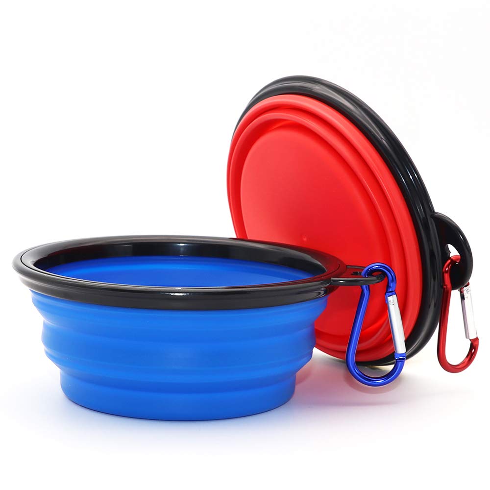 Dog Bowl Pet Collapsible Bowls, 2 Pack for Cats Dogs, Portable Pet Feeding Watering Dish for Walking Parking Traveling with 2 Carabiners (Small, Blue+Green)