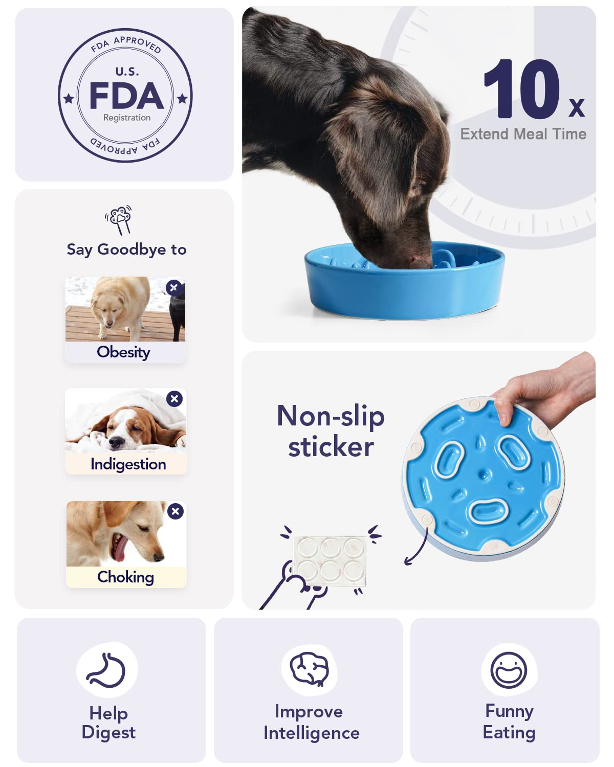 LE TAUCI Dog Bowls Slow Feeder Ceramic, 1.5 Cups Slow Feeding Dog Bowl Small Medium Breed, Puppy Slow Feeder Bowl for Fast Eater, Dog Dishes to Slow Down Eating, Puzzle Dog Food Bowl, Maze Purple