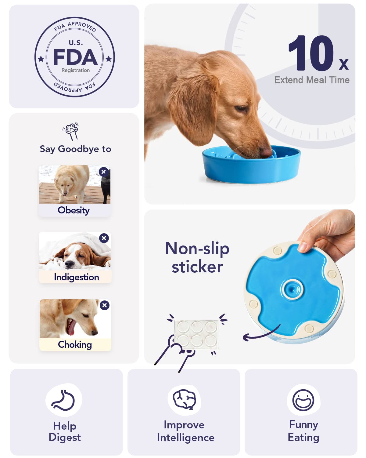 LE TAUCI Dog Bowls Slow Feeder Ceramic, 1.5 Cups Slow Feeding Dog Bowl Small Medium Breed, Puppy Slow Feeder Bowl for Fast Eater, Dog Dishes to Slow Down Eating, Puzzle Dog Food Bowl, Maze Purple