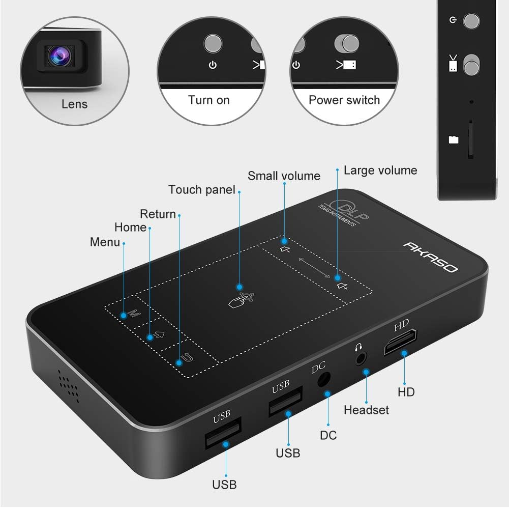 AKASO WT50 Mini Projector with WiFi and Bluetooth, 1080P DLP Portable Movie Projector Home and Outdoor, Built-in Battery & Android System, Cookie Projector for iPhone and Phone