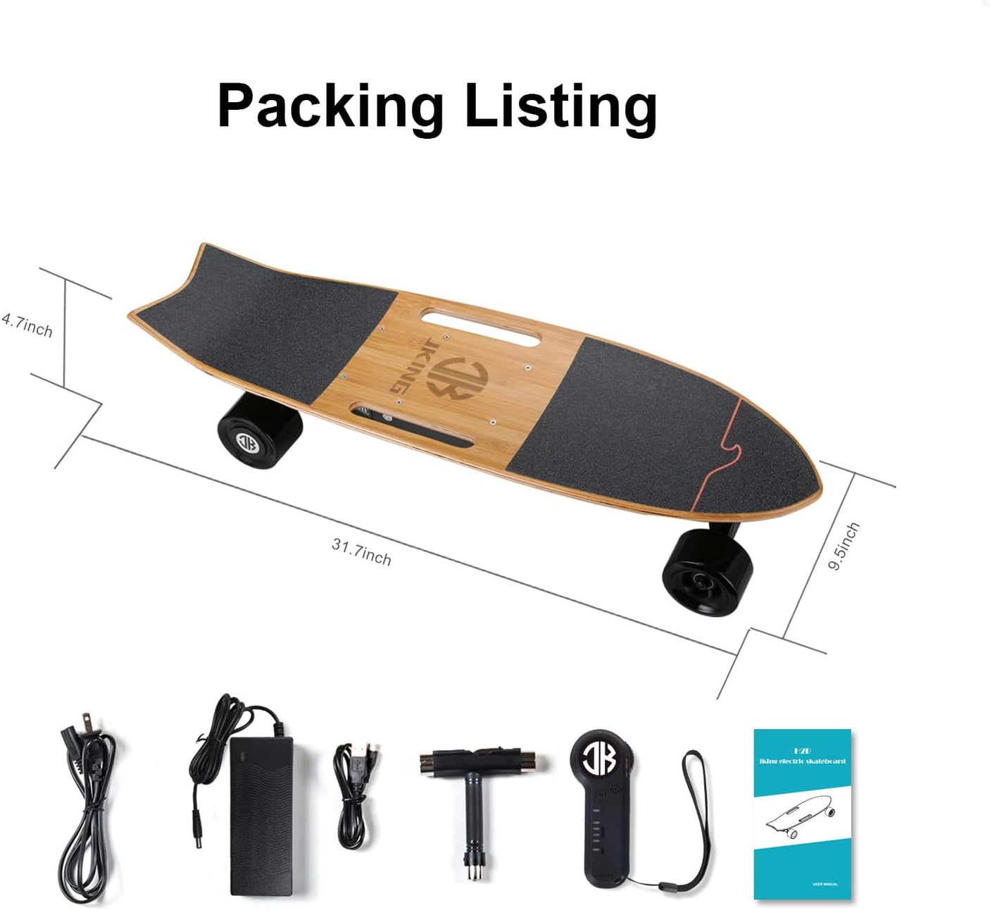 Jking Electric Skateboard Electric Longboard with Remote Control Electric Skateboard,700W Hub-Motor,16.7 MPH Top Speed,8.2 Miles Range,3 Speeds Adjustment