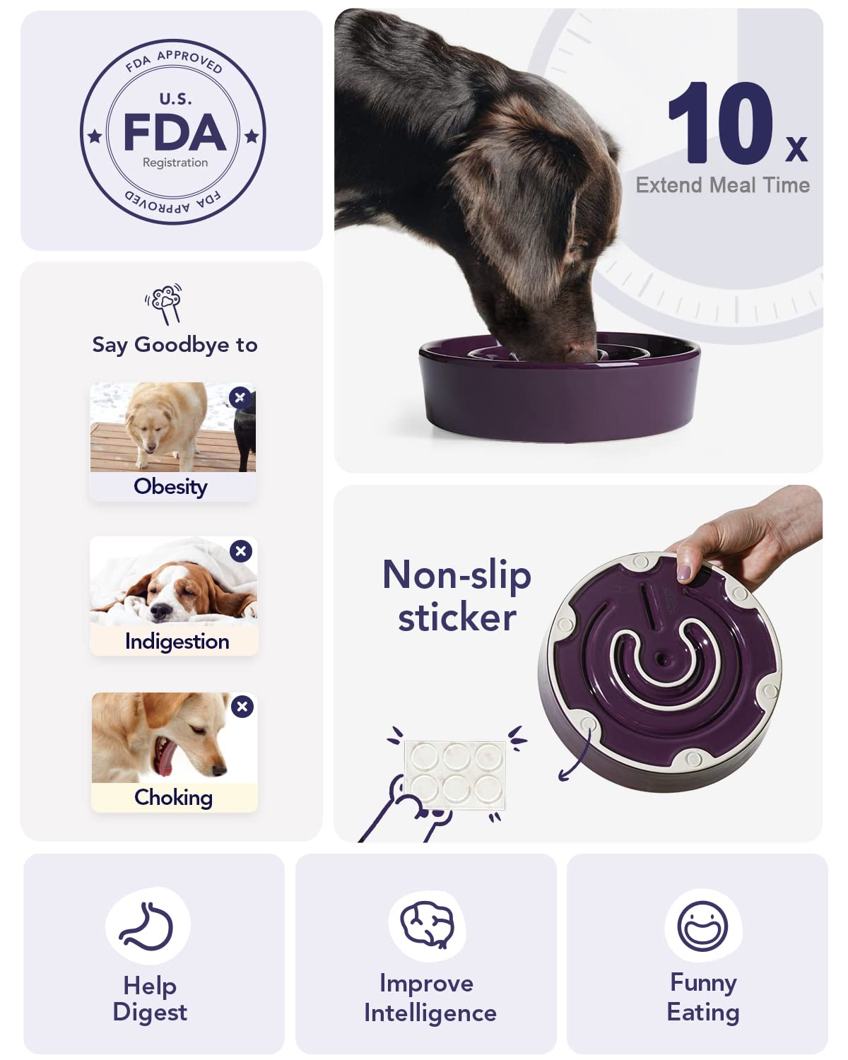 LE TAUCI Dog Bowls Slow Feeder Ceramic, 1.5 Cups Slow Feeding Dog Bowl Small Medium Breed, Puppy Slow Feeder Bowl for Fast Eater, Dog Dishes to Slow Down Eating, Puzzle Dog Food Bowl, Maze Purple