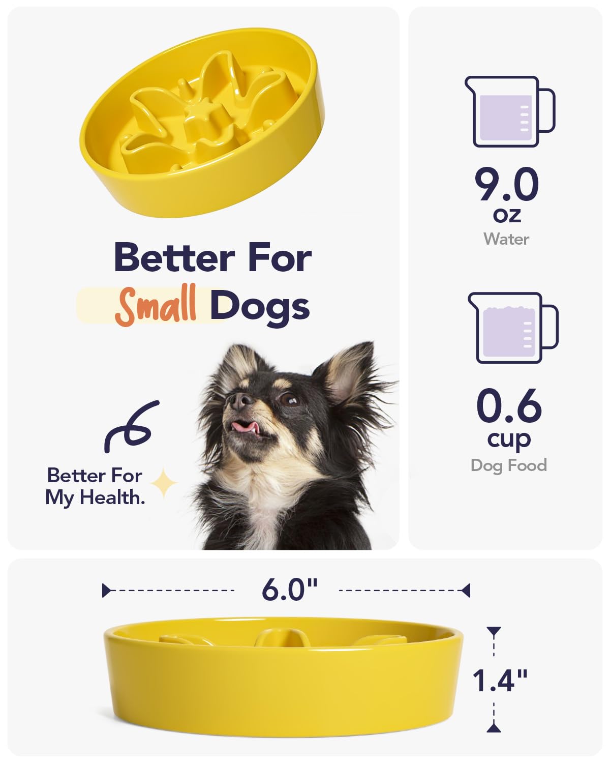 LE TAUCI Dog Bowls Slow Feeder Ceramic, 1.5 Cups Slow Feeding Dog Bowl Small Medium Breed, Puppy Slow Feeder Bowl for Fast Eater, Dog Dishes to Slow Down Eating, Puzzle Dog Food Bowl, Maze Purple
