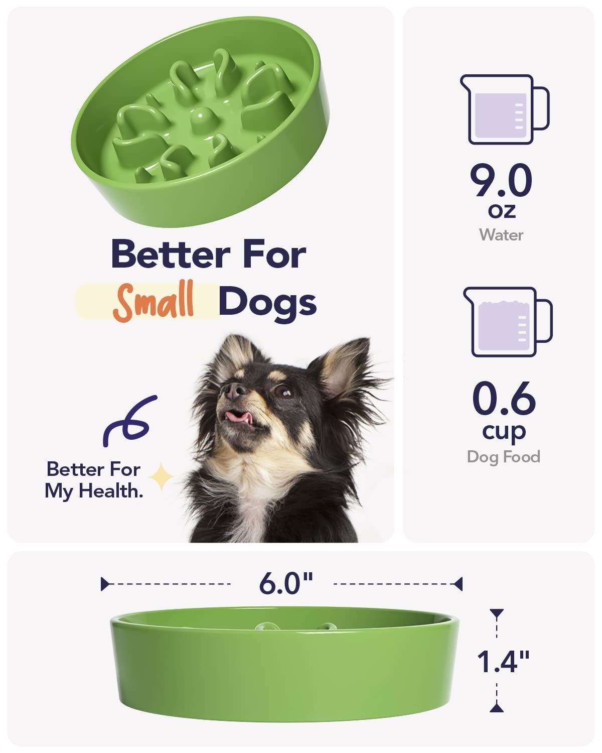 LE TAUCI Dog Bowls Slow Feeder Ceramic, 1.5 Cups Slow Feeding Dog Bowl Small Medium Breed, Puppy Slow Feeder Bowl for Fast Eater, Dog Dishes to Slow Down Eating, Puzzle Dog Food Bowl, Maze Purple