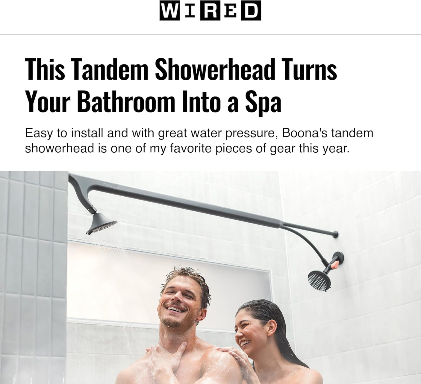 BOONA - The Original Tandem Shower | As Seen On Shark Tank | Double Shower Head for Couples, High Pressure Dual Shower Heads (One Showerhead, Midnight Black)