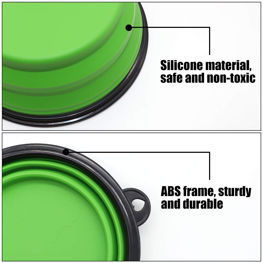 Dog Bowl Pet Collapsible Bowls, 2 Pack for Cats Dogs, Portable Pet Feeding Watering Dish for Walking Parking Traveling with 2 Carabiners (Small, Blue+Green)