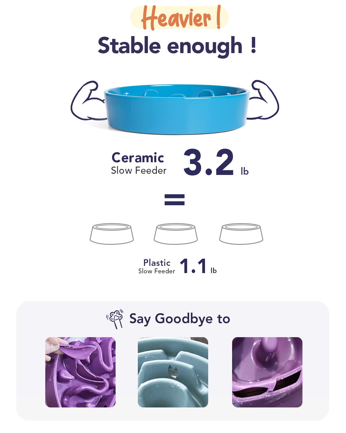 LE TAUCI Dog Bowls Slow Feeder Ceramic, 1.5 Cups Slow Feeding Dog Bowl Small Medium Breed, Puppy Slow Feeder Bowl for Fast Eater, Dog Dishes to Slow Down Eating, Puzzle Dog Food Bowl, Maze Purple