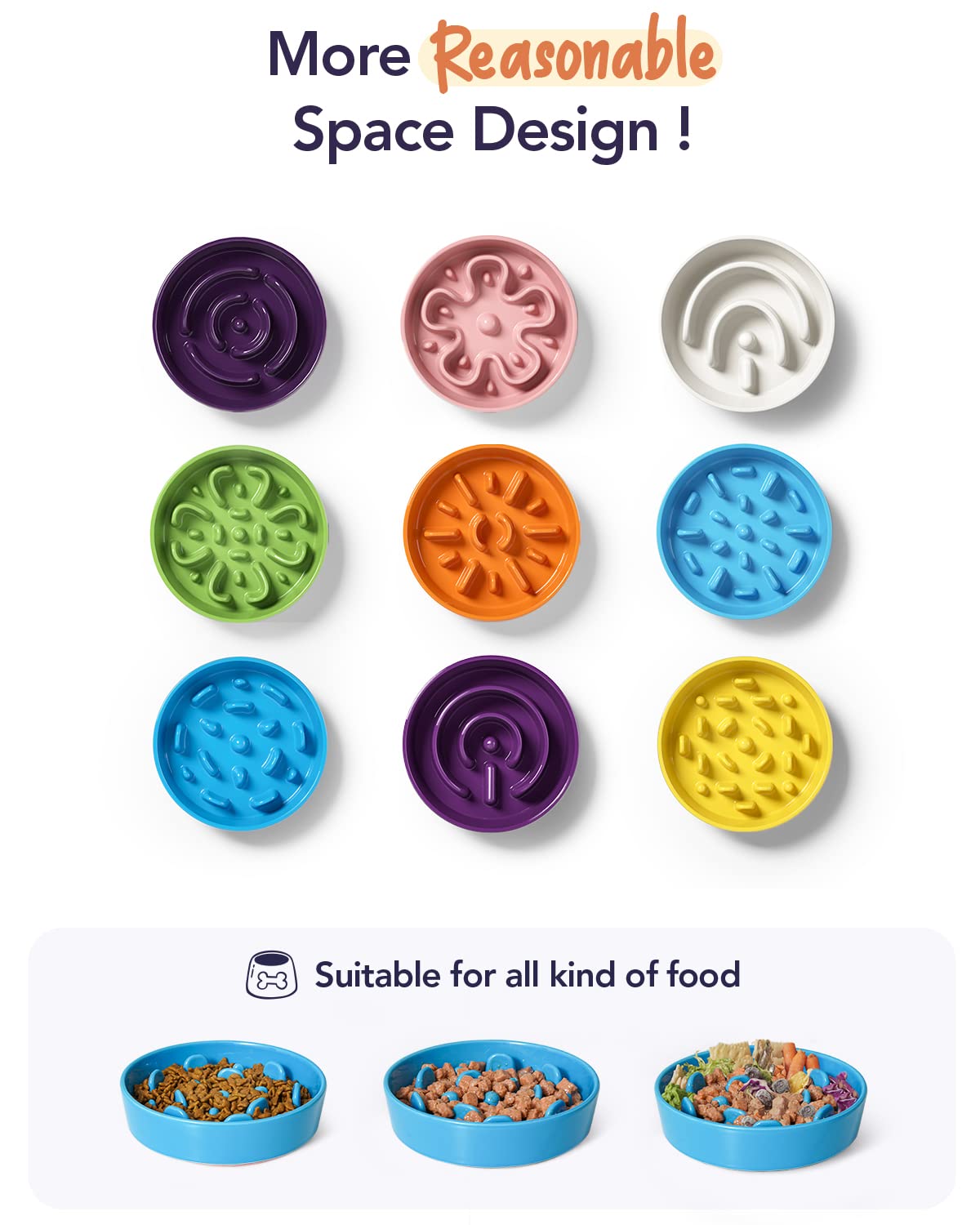 LE TAUCI Dog Bowls Slow Feeder Ceramic, 1.5 Cups Slow Feeding Dog Bowl Small Medium Breed, Puppy Slow Feeder Bowl for Fast Eater, Dog Dishes to Slow Down Eating, Puzzle Dog Food Bowl, Maze Purple