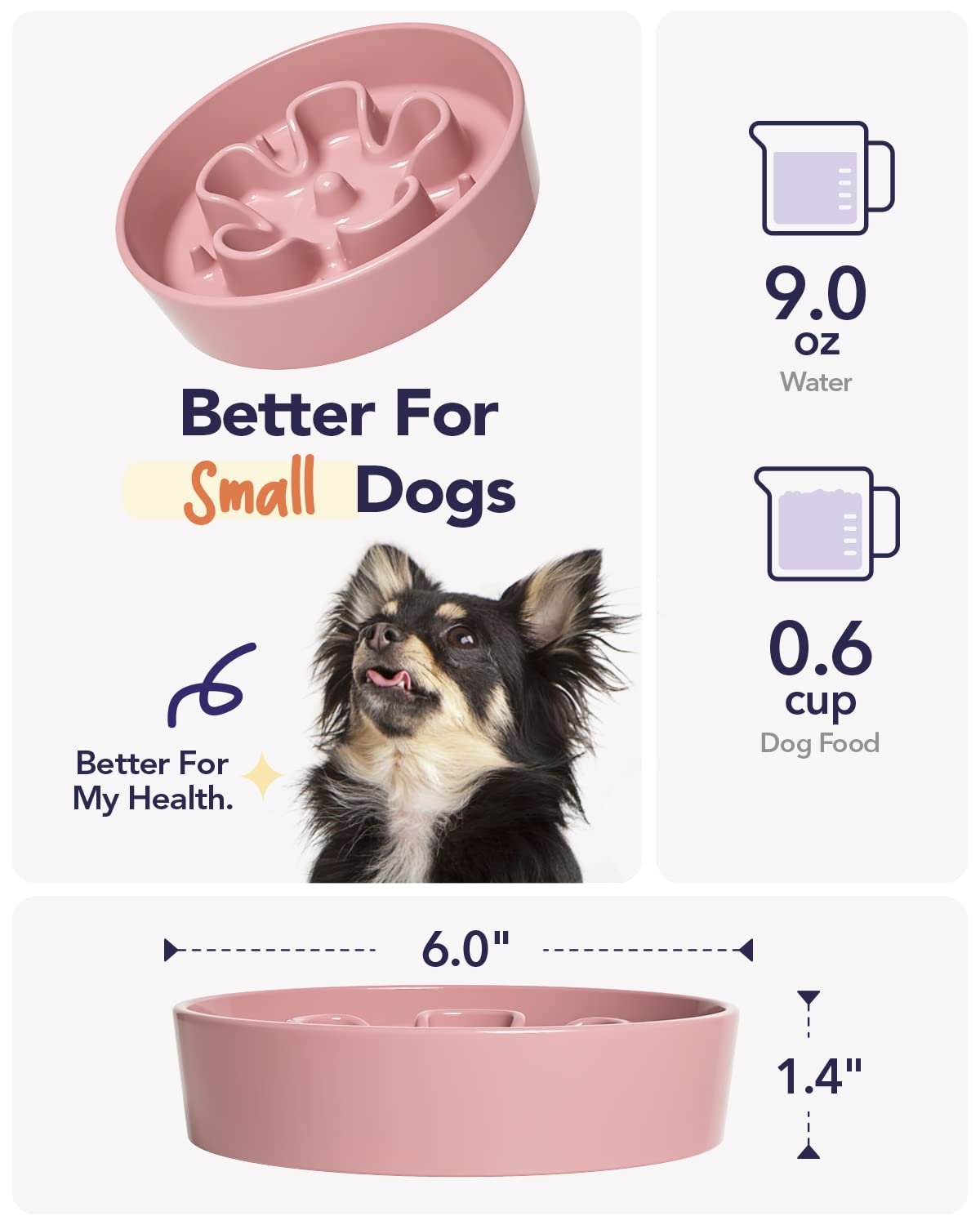 LE TAUCI Dog Bowls Slow Feeder Ceramic, 1.5 Cups Slow Feeding Dog Bowl Small Medium Breed, Puppy Slow Feeder Bowl for Fast Eater, Dog Dishes to Slow Down Eating, Puzzle Dog Food Bowl, Maze Purple