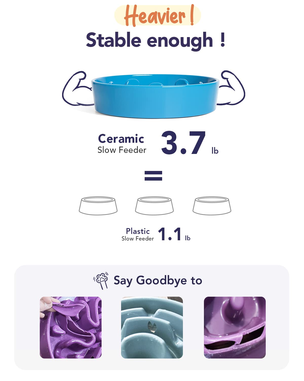 LE TAUCI Dog Bowls Slow Feeder Ceramic, 1.5 Cups Slow Feeding Dog Bowl Small Medium Breed, Puppy Slow Feeder Bowl for Fast Eater, Dog Dishes to Slow Down Eating, Puzzle Dog Food Bowl, Maze Purple