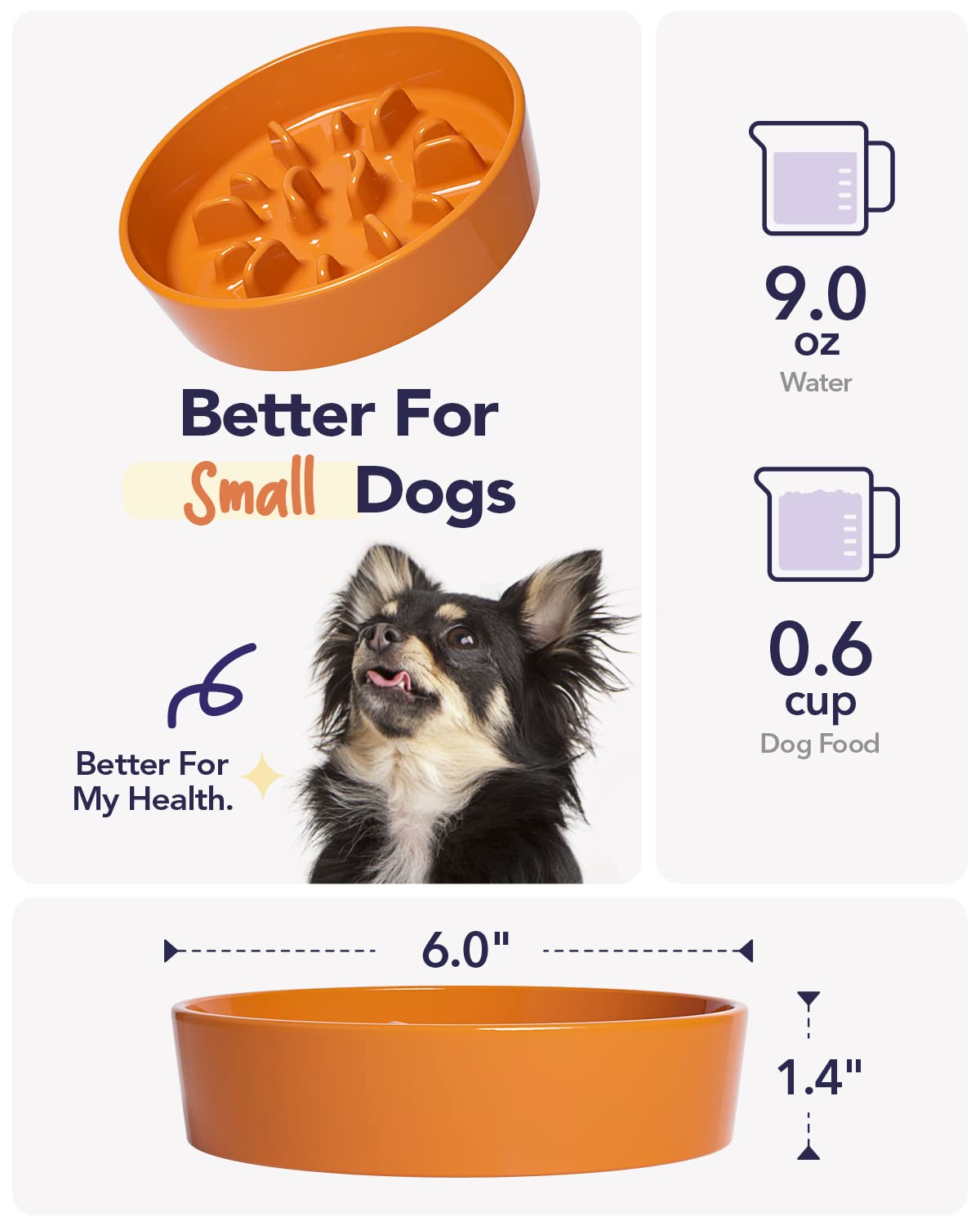 LE TAUCI Dog Bowls Slow Feeder Ceramic, 1.5 Cups Slow Feeding Dog Bowl Small Medium Breed, Puppy Slow Feeder Bowl for Fast Eater, Dog Dishes to Slow Down Eating, Puzzle Dog Food Bowl, Maze Purple
