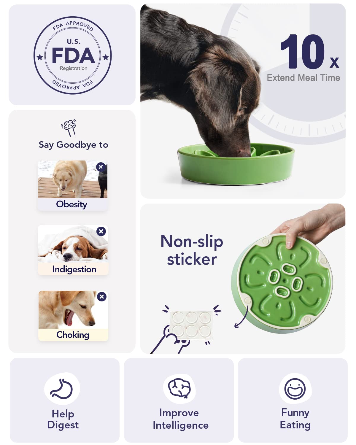 LE TAUCI Dog Bowls Slow Feeder Ceramic, 1.5 Cups Slow Feeding Dog Bowl Small Medium Breed, Puppy Slow Feeder Bowl for Fast Eater, Dog Dishes to Slow Down Eating, Puzzle Dog Food Bowl, Maze Purple