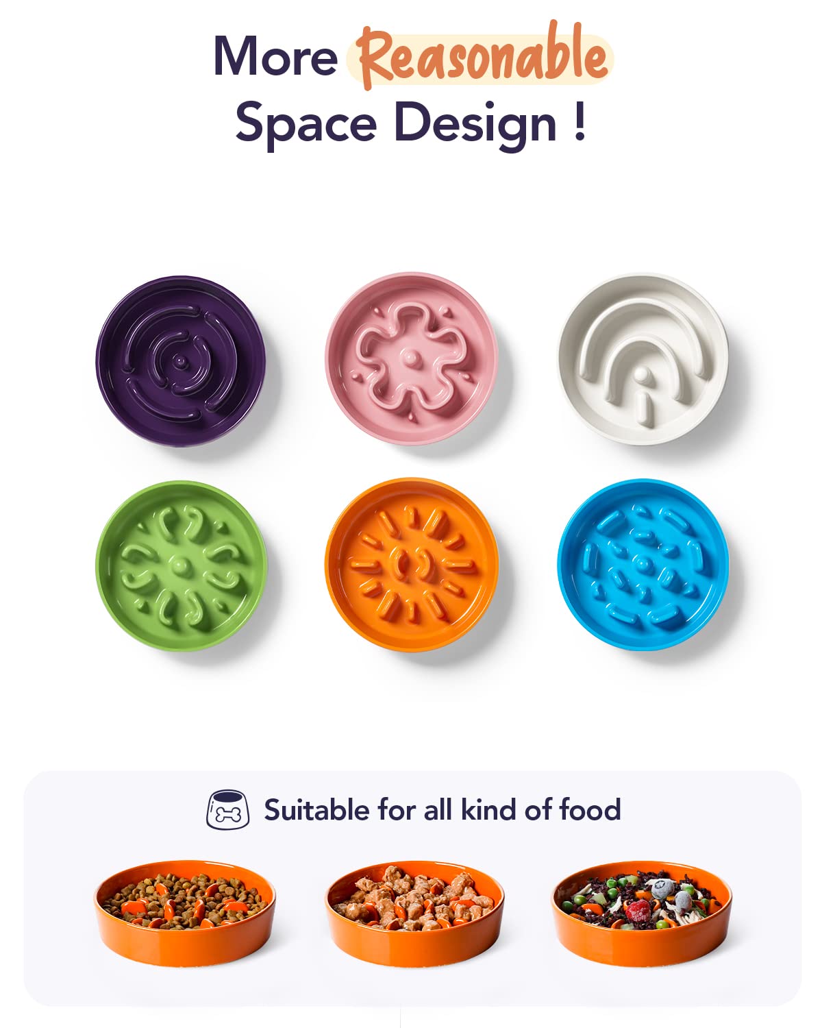 LE TAUCI Dog Bowls Slow Feeder Ceramic, 1.5 Cups Slow Feeding Dog Bowl Small Medium Breed, Puppy Slow Feeder Bowl for Fast Eater, Dog Dishes to Slow Down Eating, Puzzle Dog Food Bowl, Maze Purple