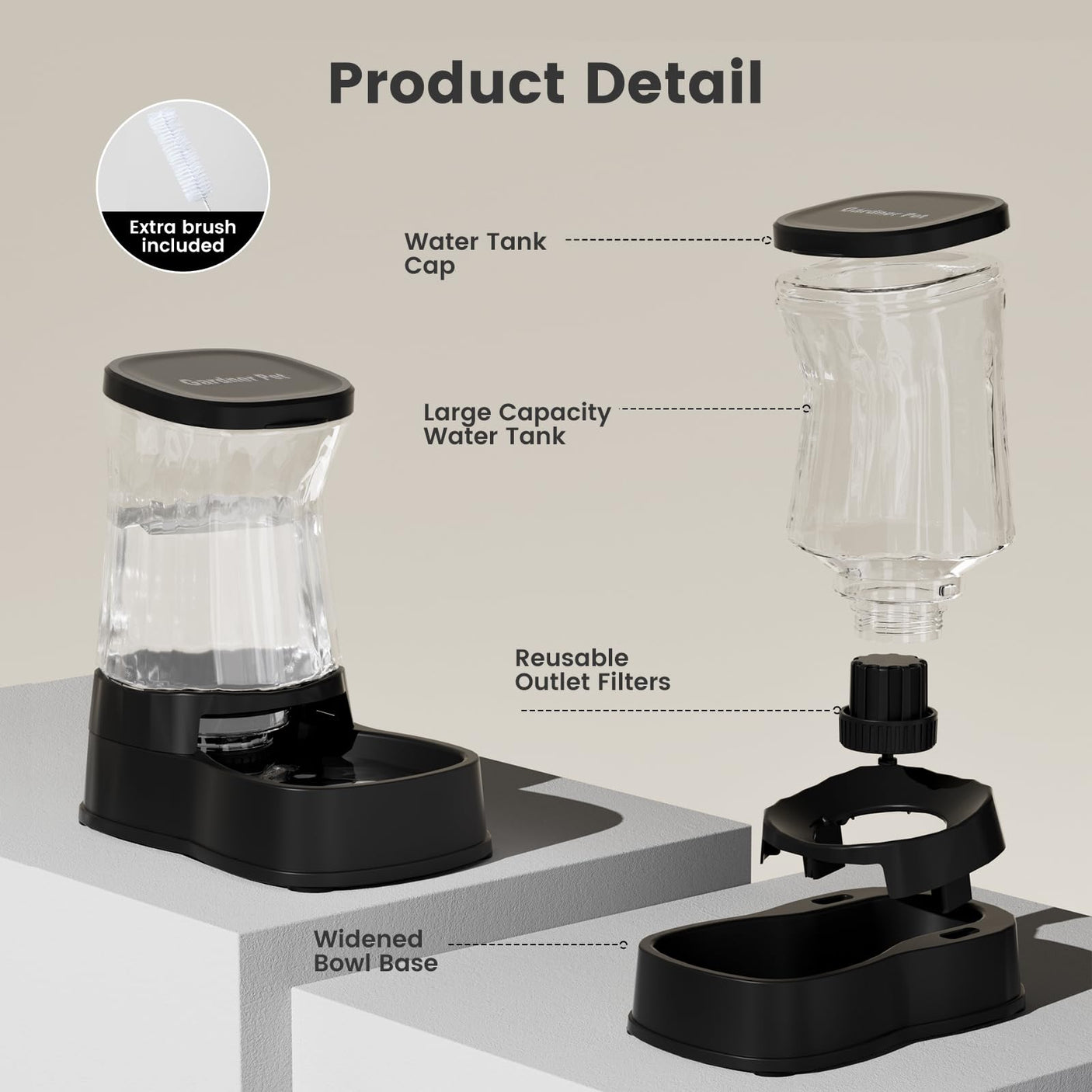 Gardner Pet Automatic Dog Water Dispenser Gravity Stainless Steel Water Waterer Feeder, 100% BPA-Free Large Capacity Water Feeding Bowls for Medium & Large-Sized Dogs Cats Other Pets -(1 Gallon)