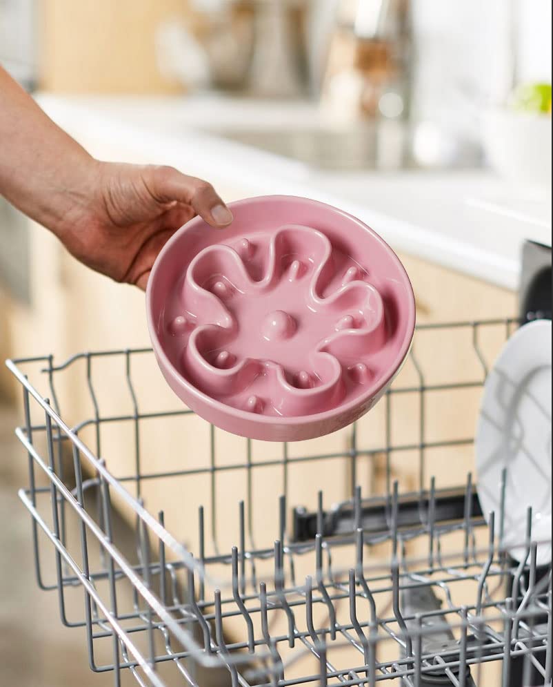 LE TAUCI Dog Bowls Slow Feeder Ceramic, 1.5 Cups Slow Feeding Dog Bowl Small Medium Breed, Puppy Slow Feeder Bowl for Fast Eater, Dog Dishes to Slow Down Eating, Puzzle Dog Food Bowl, Maze Purple