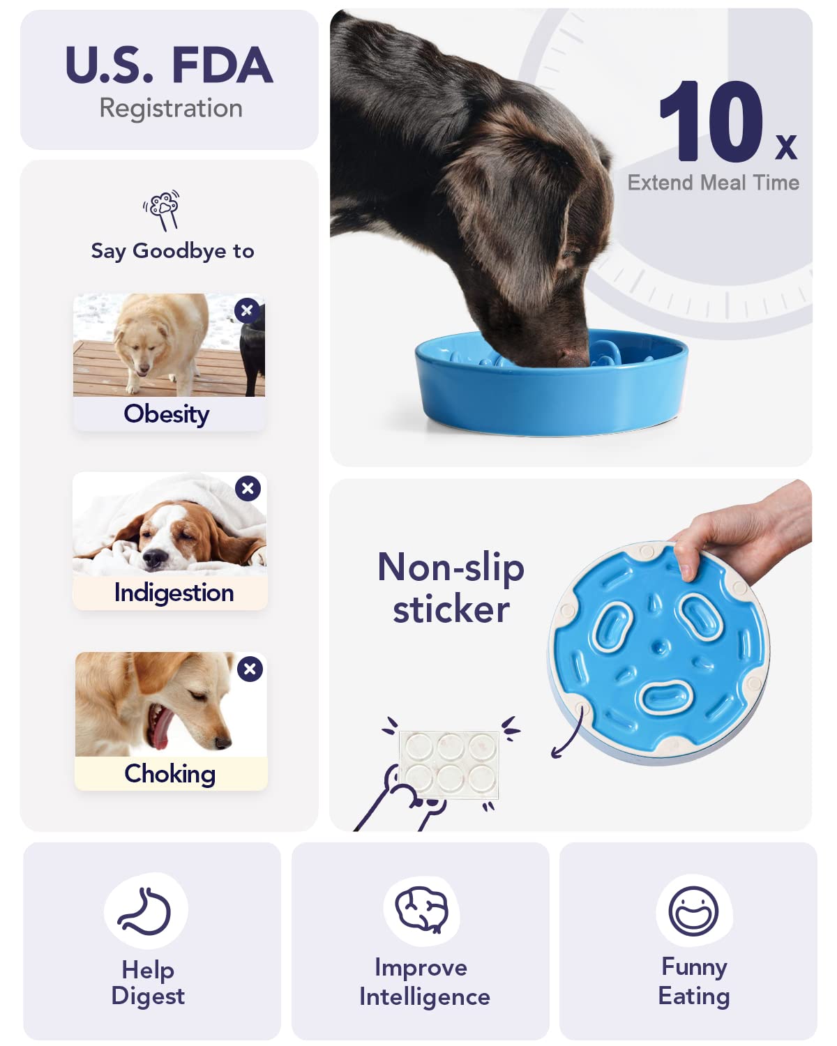 LE TAUCI Dog Bowls Slow Feeder Ceramic, 1.5 Cups Slow Feeding Dog Bowl Small Medium Breed, Puppy Slow Feeder Bowl for Fast Eater, Dog Dishes to Slow Down Eating, Puzzle Dog Food Bowl, Maze Purple