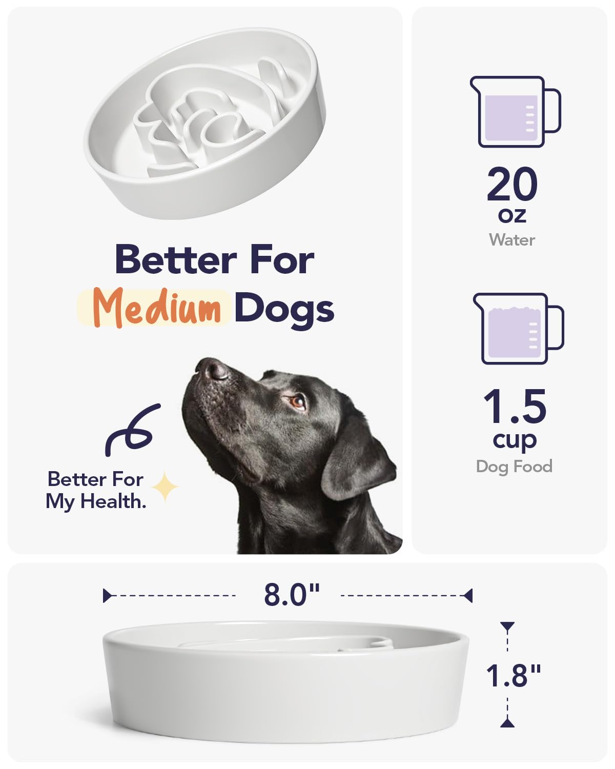 LE TAUCI Dog Bowls Slow Feeder Ceramic, 1.5 Cups Slow Feeding Dog Bowl Small Medium Breed, Puppy Slow Feeder Bowl for Fast Eater, Dog Dishes to Slow Down Eating, Puzzle Dog Food Bowl, Maze Purple
