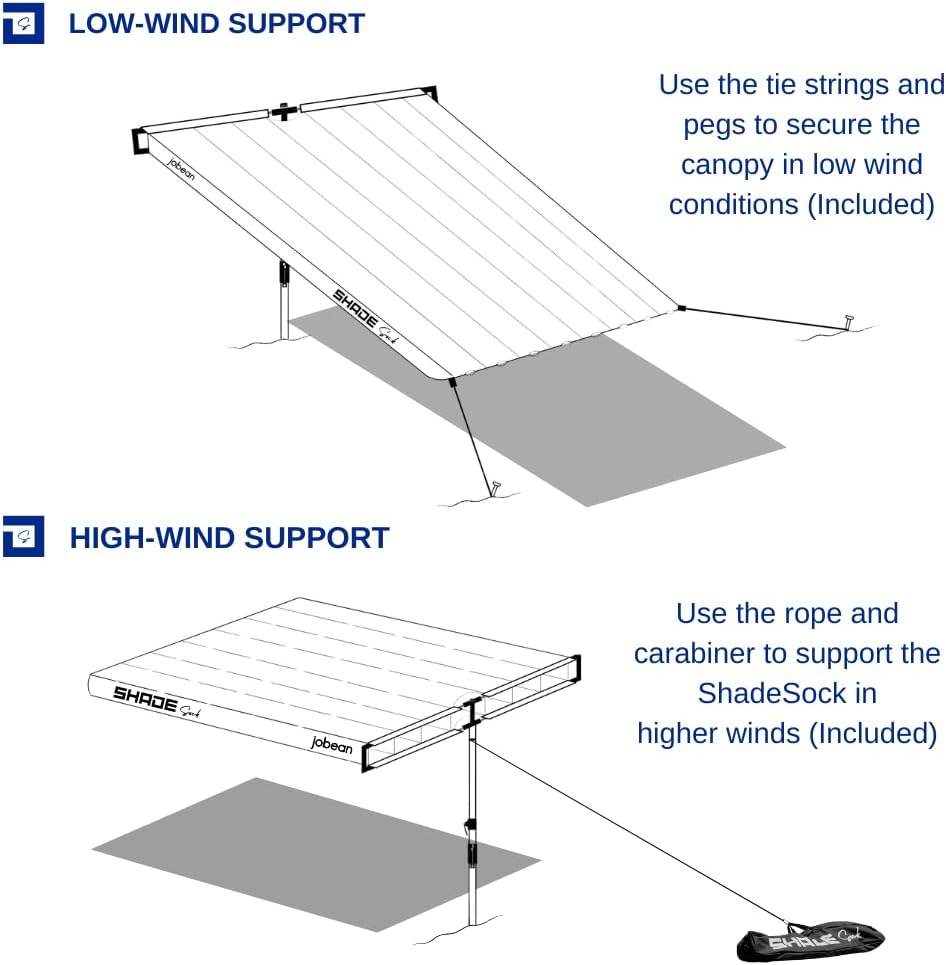 ShadeSock – The World’s 1st Wind-Inflating, Beach Shade – Silent, Non-Flapping Design, 8x10ft Auto-Directing Canopy – Light-Weight and Portable – Easy 2 Minute Set-Up, Blue