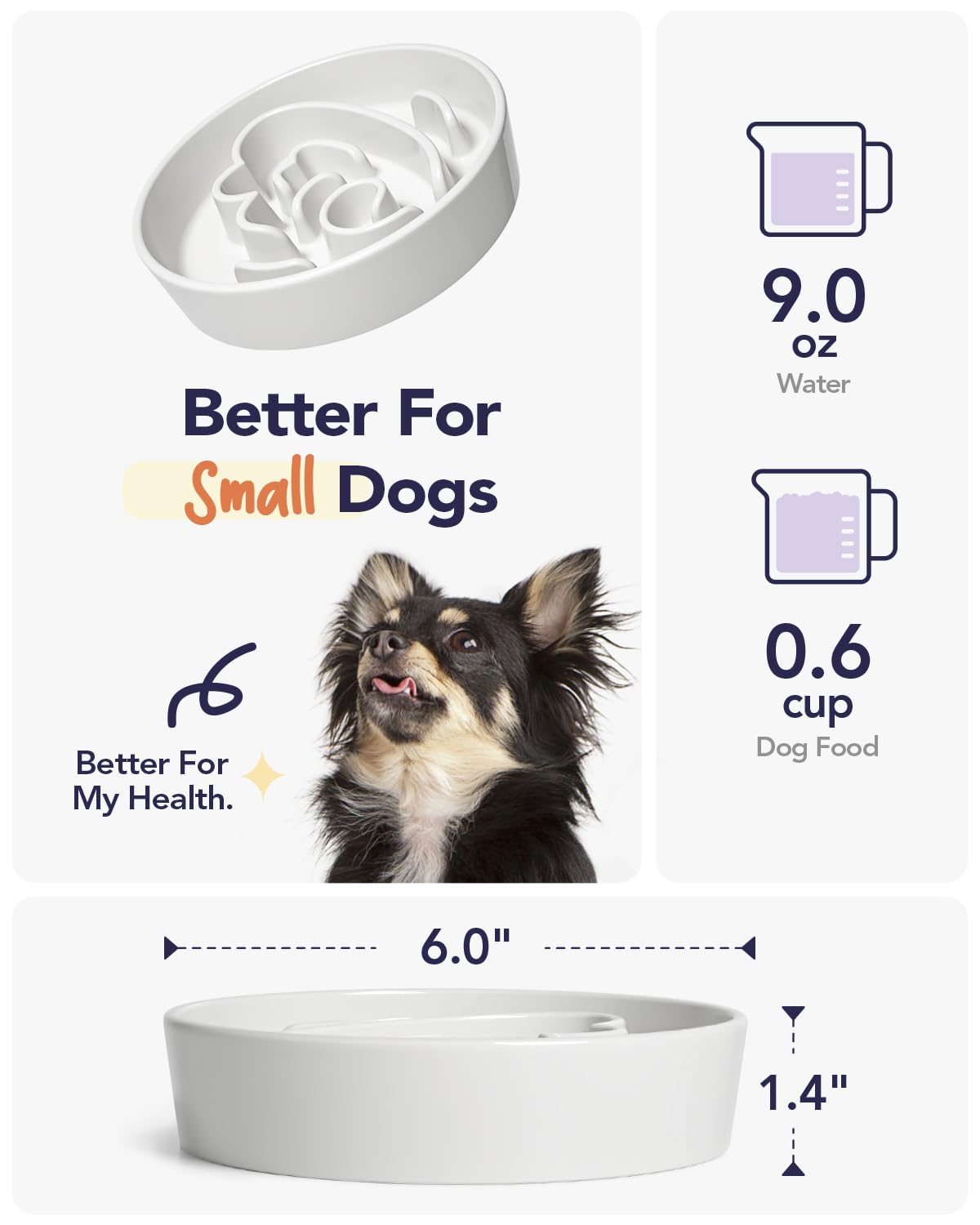 LE TAUCI Dog Bowls Slow Feeder Ceramic, 1.5 Cups Slow Feeding Dog Bowl Small Medium Breed, Puppy Slow Feeder Bowl for Fast Eater, Dog Dishes to Slow Down Eating, Puzzle Dog Food Bowl, Maze Purple