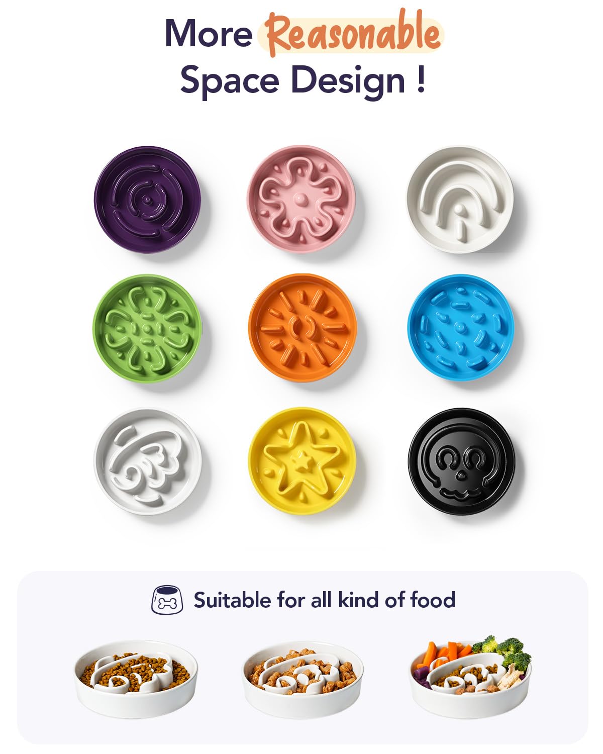 LE TAUCI Dog Bowls Slow Feeder Ceramic, 1.5 Cups Slow Feeding Dog Bowl Small Medium Breed, Puppy Slow Feeder Bowl for Fast Eater, Dog Dishes to Slow Down Eating, Puzzle Dog Food Bowl, Maze Purple