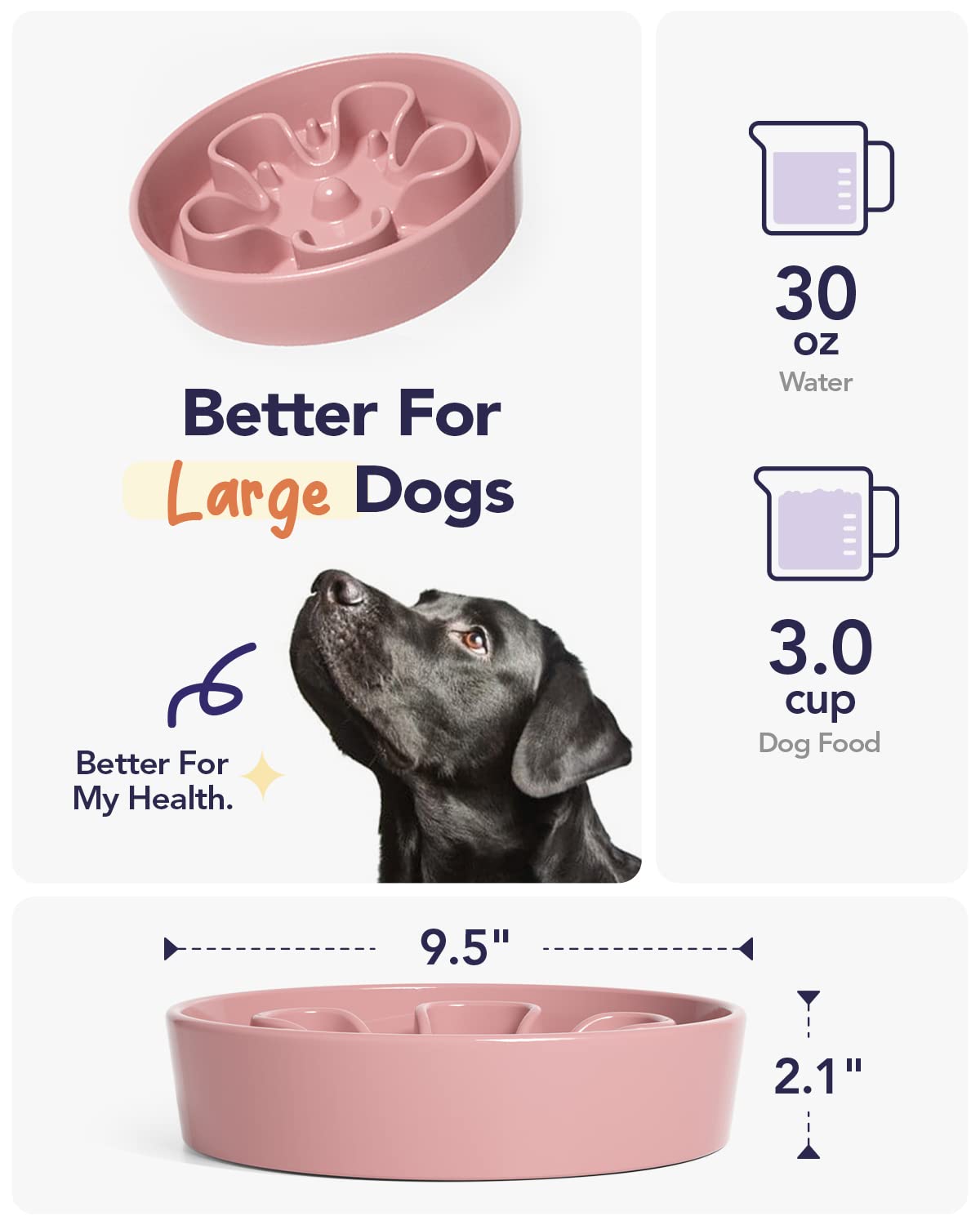 LE TAUCI Dog Bowls Slow Feeder Ceramic, 1.5 Cups Slow Feeding Dog Bowl Small Medium Breed, Puppy Slow Feeder Bowl for Fast Eater, Dog Dishes to Slow Down Eating, Puzzle Dog Food Bowl, Maze Purple