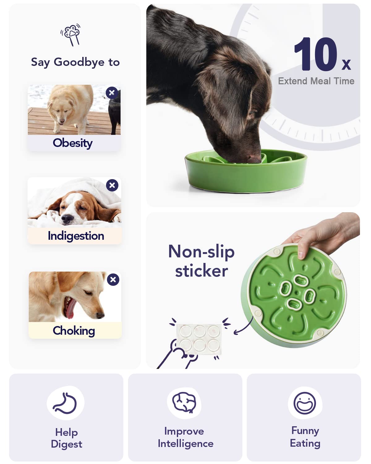 LE TAUCI Dog Bowls Slow Feeder Ceramic, 1.5 Cups Slow Feeding Dog Bowl Small Medium Breed, Puppy Slow Feeder Bowl for Fast Eater, Dog Dishes to Slow Down Eating, Puzzle Dog Food Bowl, Maze Purple