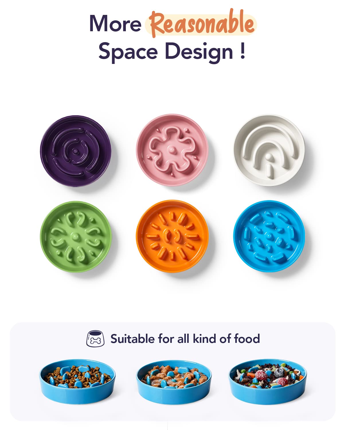 LE TAUCI Dog Bowls Slow Feeder Ceramic, 1.5 Cups Slow Feeding Dog Bowl Small Medium Breed, Puppy Slow Feeder Bowl for Fast Eater, Dog Dishes to Slow Down Eating, Puzzle Dog Food Bowl, Maze Purple