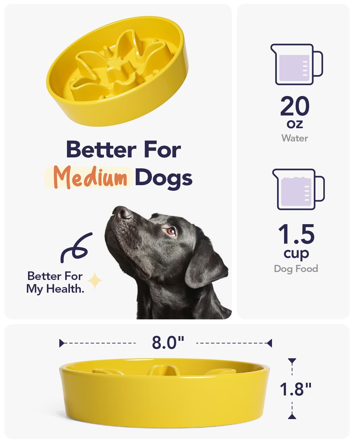 LE TAUCI Dog Bowls Slow Feeder Ceramic, 1.5 Cups Slow Feeding Dog Bowl Small Medium Breed, Puppy Slow Feeder Bowl for Fast Eater, Dog Dishes to Slow Down Eating, Puzzle Dog Food Bowl, Maze Purple