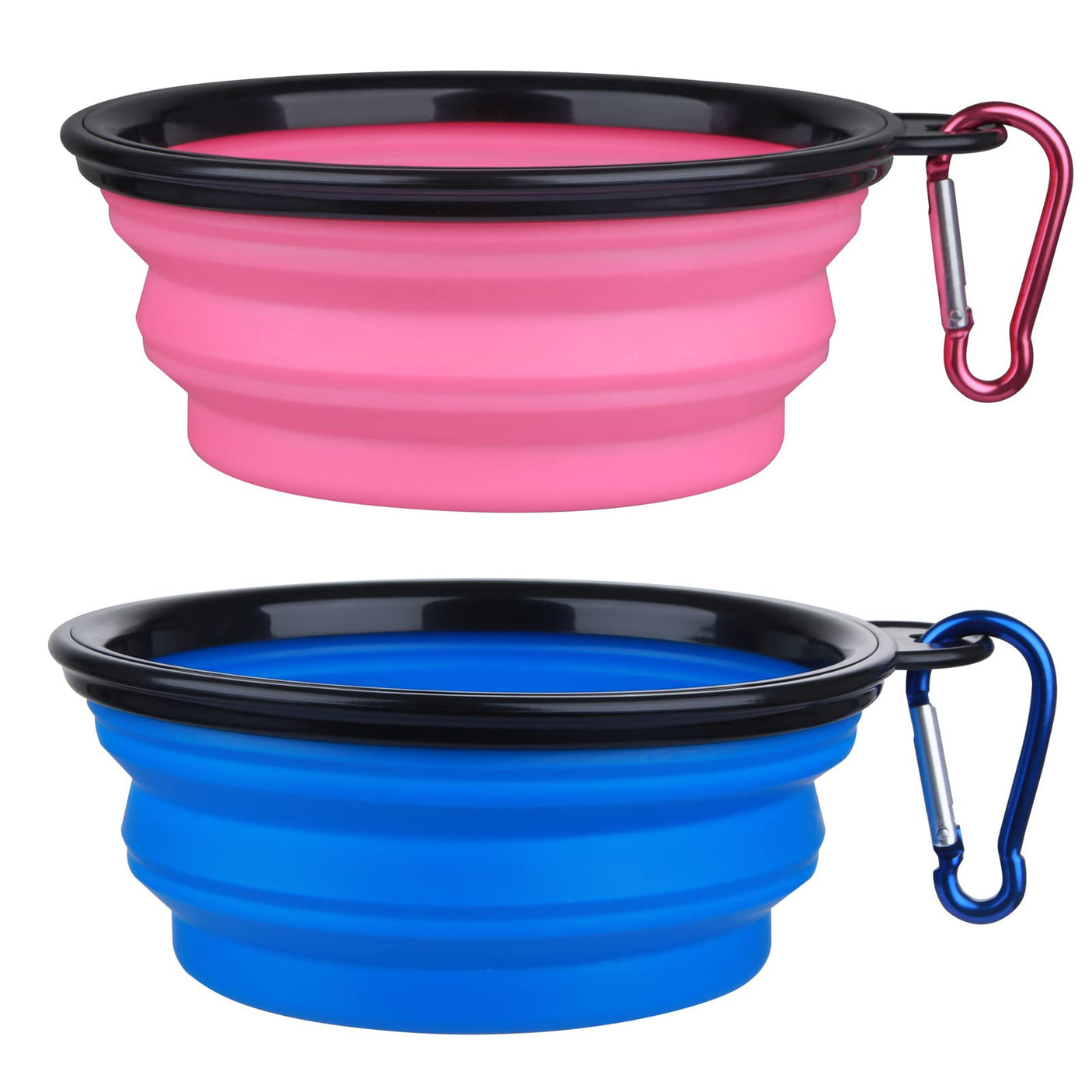 Dog Bowl Pet Collapsible Bowls, 2 Pack for Cats Dogs, Portable Pet Feeding Watering Dish for Walking Parking Traveling with 2 Carabiners (Small, Blue+Green)