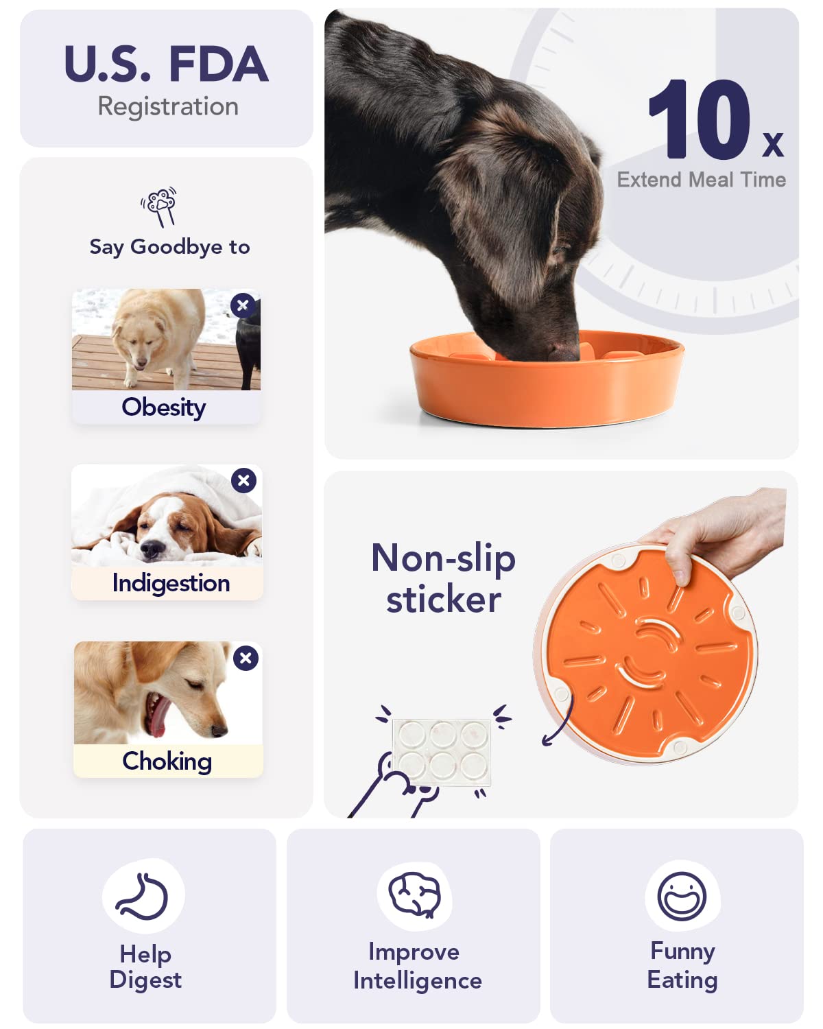 LE TAUCI Dog Bowls Slow Feeder Ceramic, 1.5 Cups Slow Feeding Dog Bowl Small Medium Breed, Puppy Slow Feeder Bowl for Fast Eater, Dog Dishes to Slow Down Eating, Puzzle Dog Food Bowl, Maze Purple