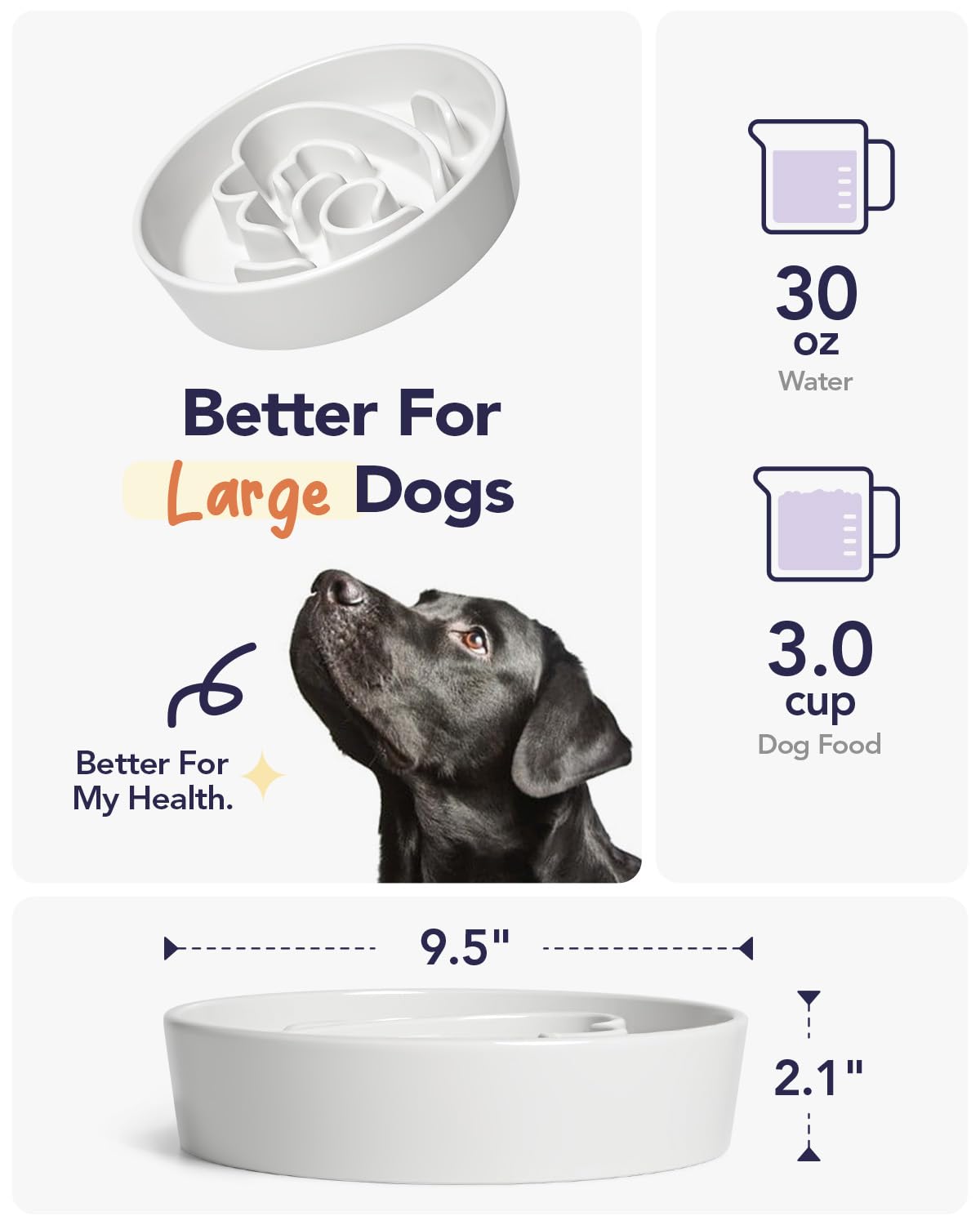 LE TAUCI Dog Bowls Slow Feeder Ceramic, 1.5 Cups Slow Feeding Dog Bowl Small Medium Breed, Puppy Slow Feeder Bowl for Fast Eater, Dog Dishes to Slow Down Eating, Puzzle Dog Food Bowl, Maze Purple