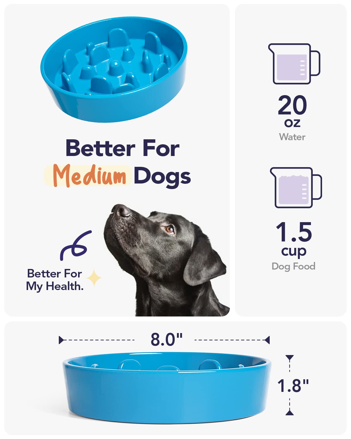 LE TAUCI Dog Bowls Slow Feeder Ceramic, 1.5 Cups Slow Feeding Dog Bowl Small Medium Breed, Puppy Slow Feeder Bowl for Fast Eater, Dog Dishes to Slow Down Eating, Puzzle Dog Food Bowl, Maze Purple