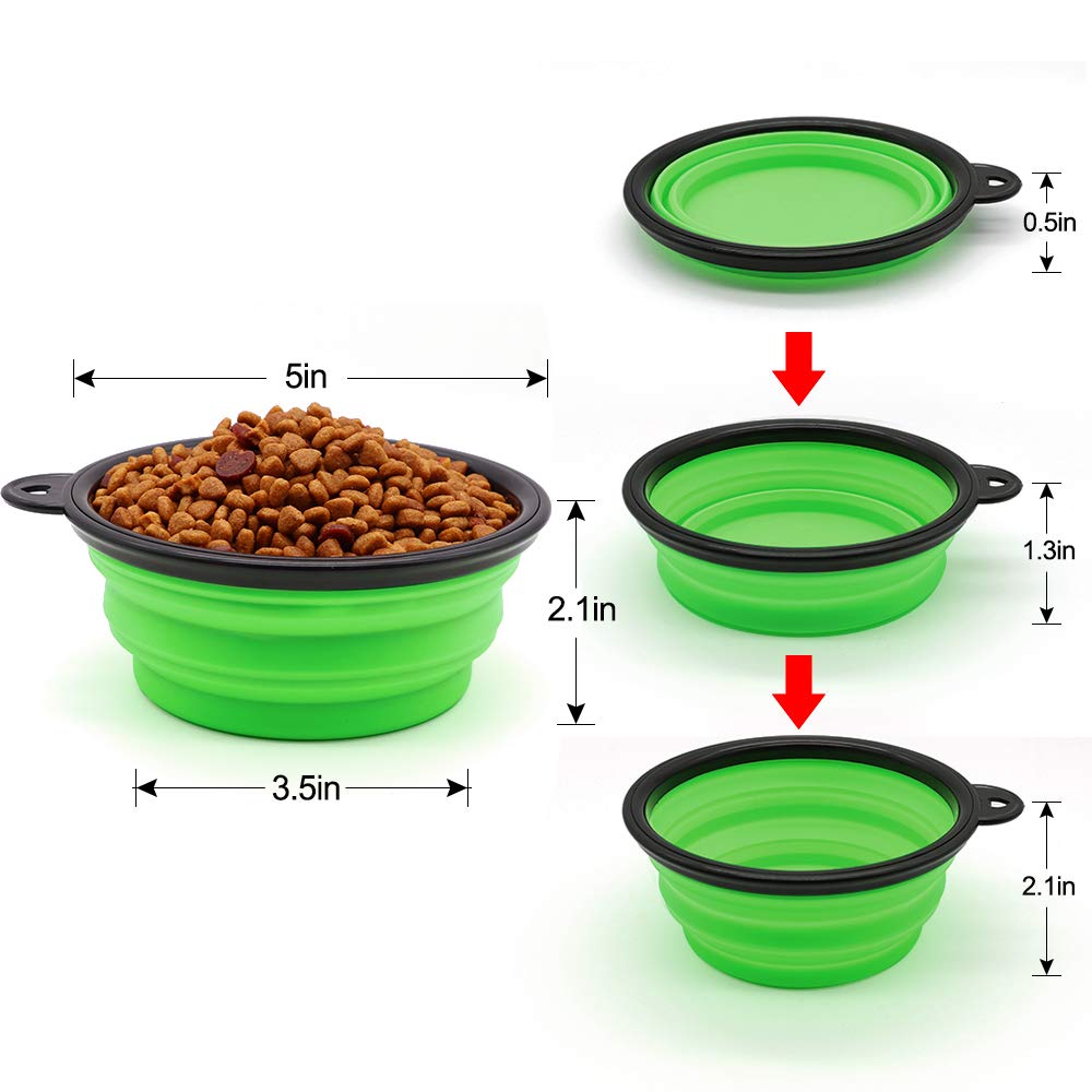 Dog Bowl Pet Collapsible Bowls, 2 Pack for Cats Dogs, Portable Pet Feeding Watering Dish for Walking Parking Traveling with 2 Carabiners (Small, Blue+Green)
