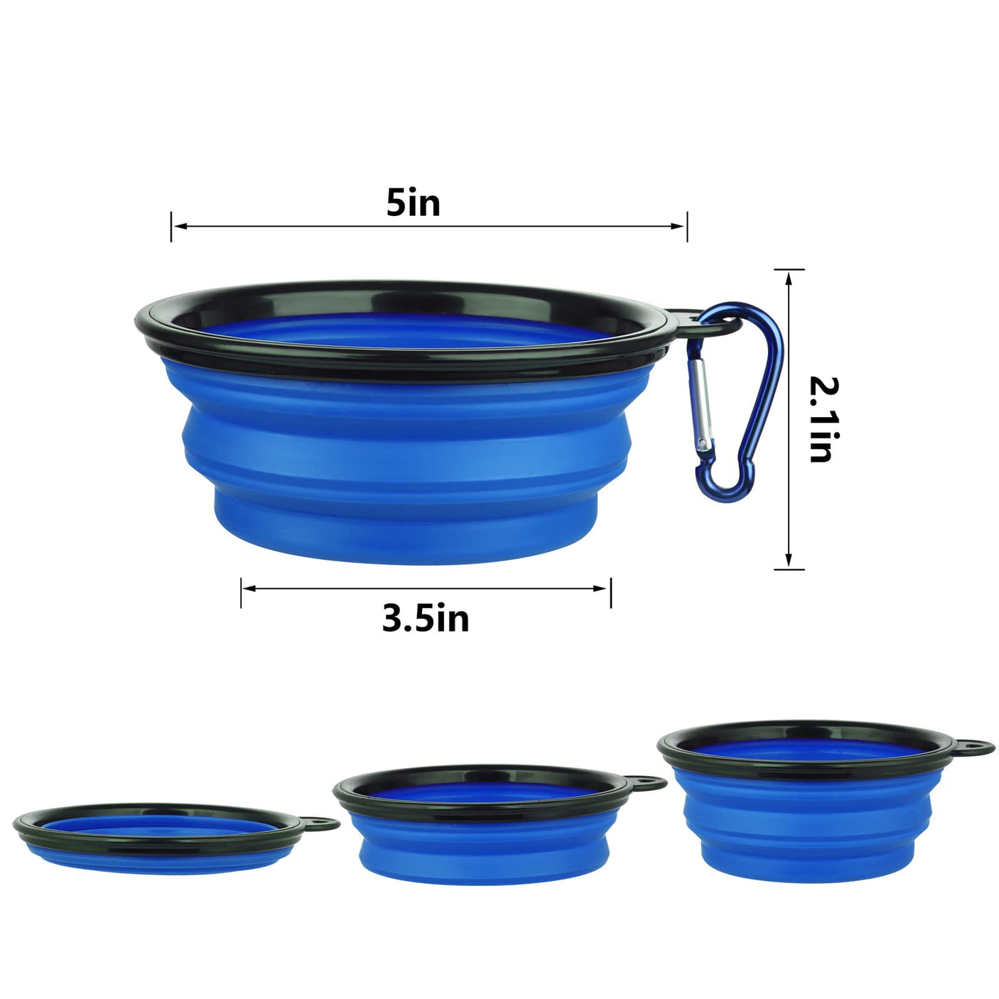 Dog Bowl Pet Collapsible Bowls, 2 Pack for Cats Dogs, Portable Pet Feeding Watering Dish for Walking Parking Traveling with 2 Carabiners (Small, Blue+Green)