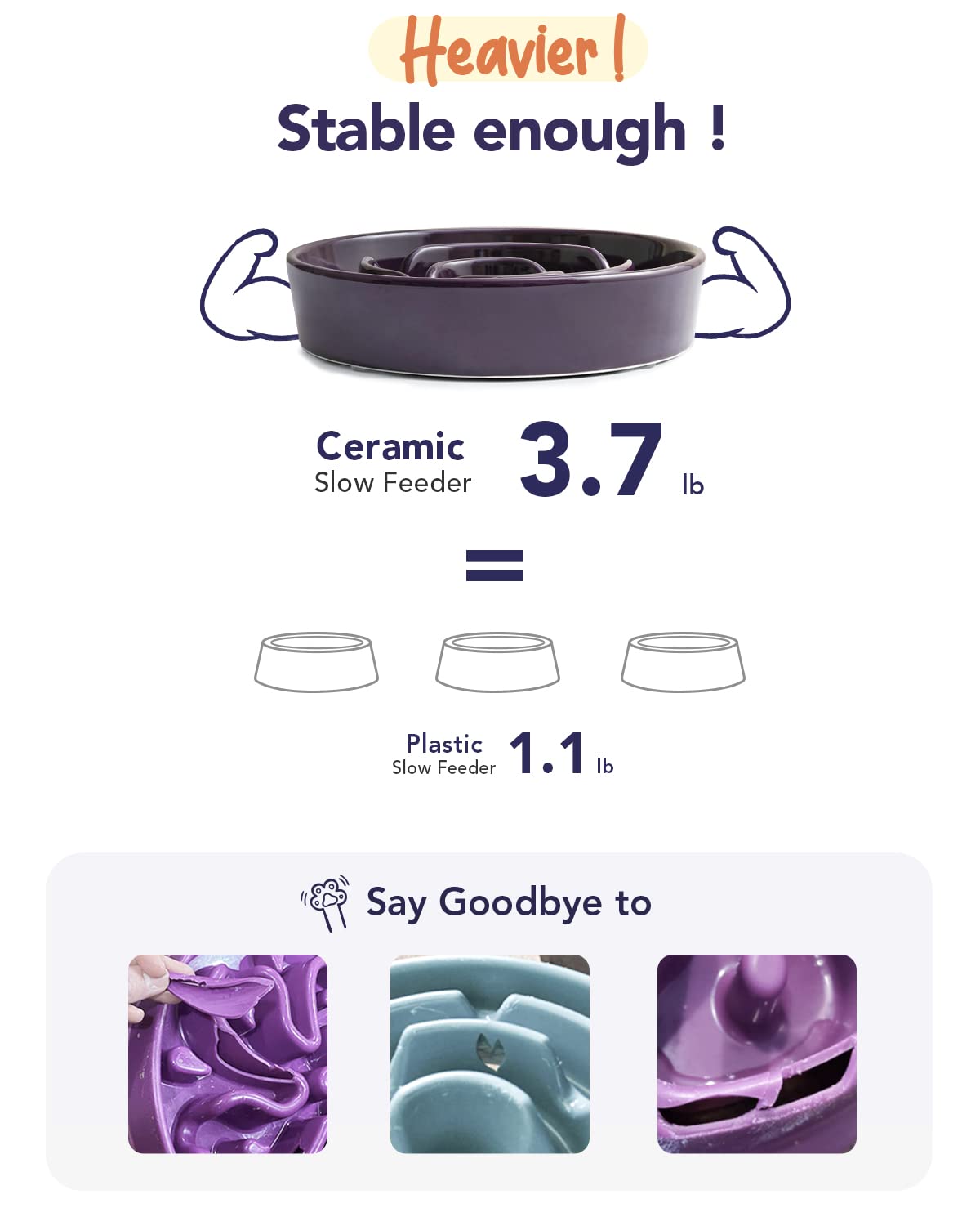 LE TAUCI Dog Bowls Slow Feeder Ceramic, 1.5 Cups Slow Feeding Dog Bowl Small Medium Breed, Puppy Slow Feeder Bowl for Fast Eater, Dog Dishes to Slow Down Eating, Puzzle Dog Food Bowl, Maze Purple