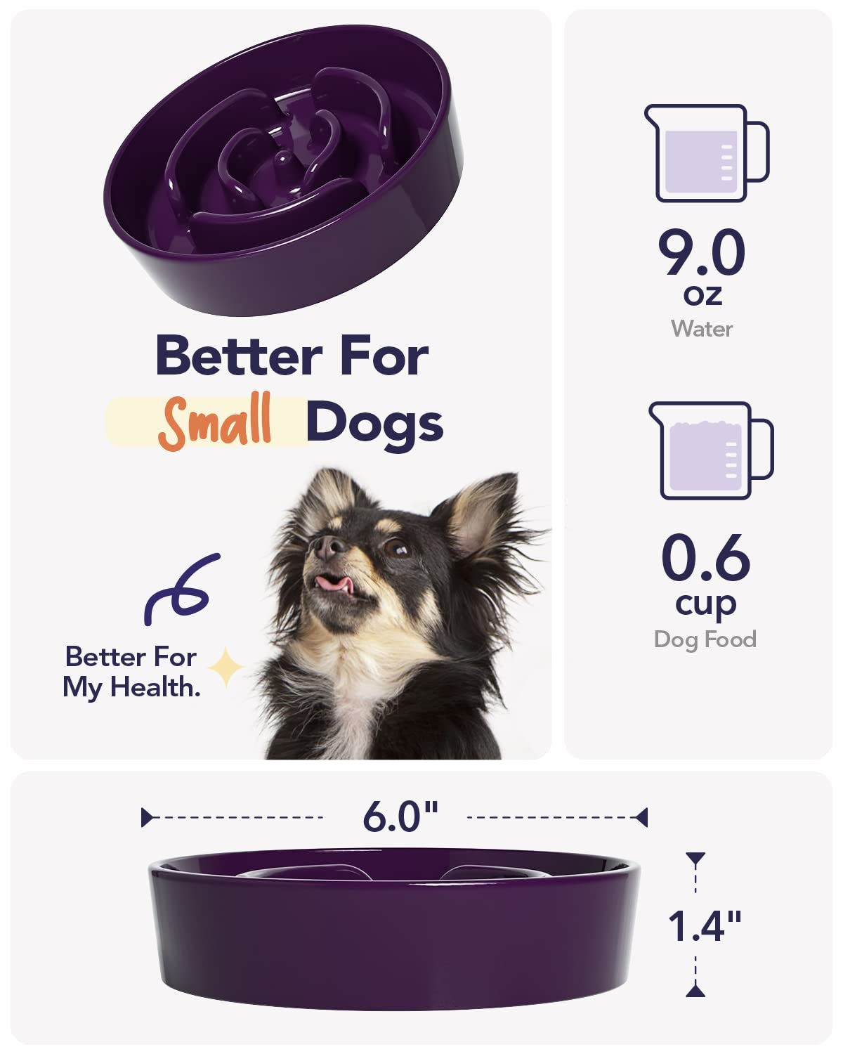 LE TAUCI Dog Bowls Slow Feeder Ceramic, 1.5 Cups Slow Feeding Dog Bowl Small Medium Breed, Puppy Slow Feeder Bowl for Fast Eater, Dog Dishes to Slow Down Eating, Puzzle Dog Food Bowl, Maze Purple