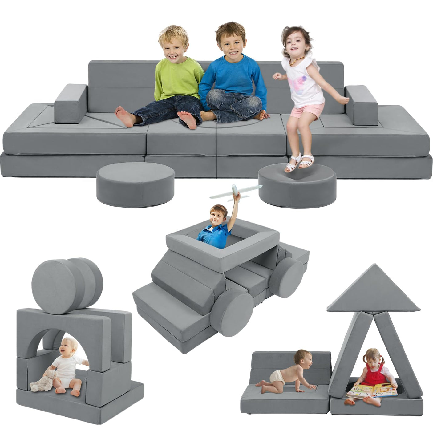 22Pcs Modular Kids Play Couch - Kids Couch for Playroom Bedroom Living Rooms Toddler Sofa for Inspiring Child Creativity,Children Convertible Foam Sofa