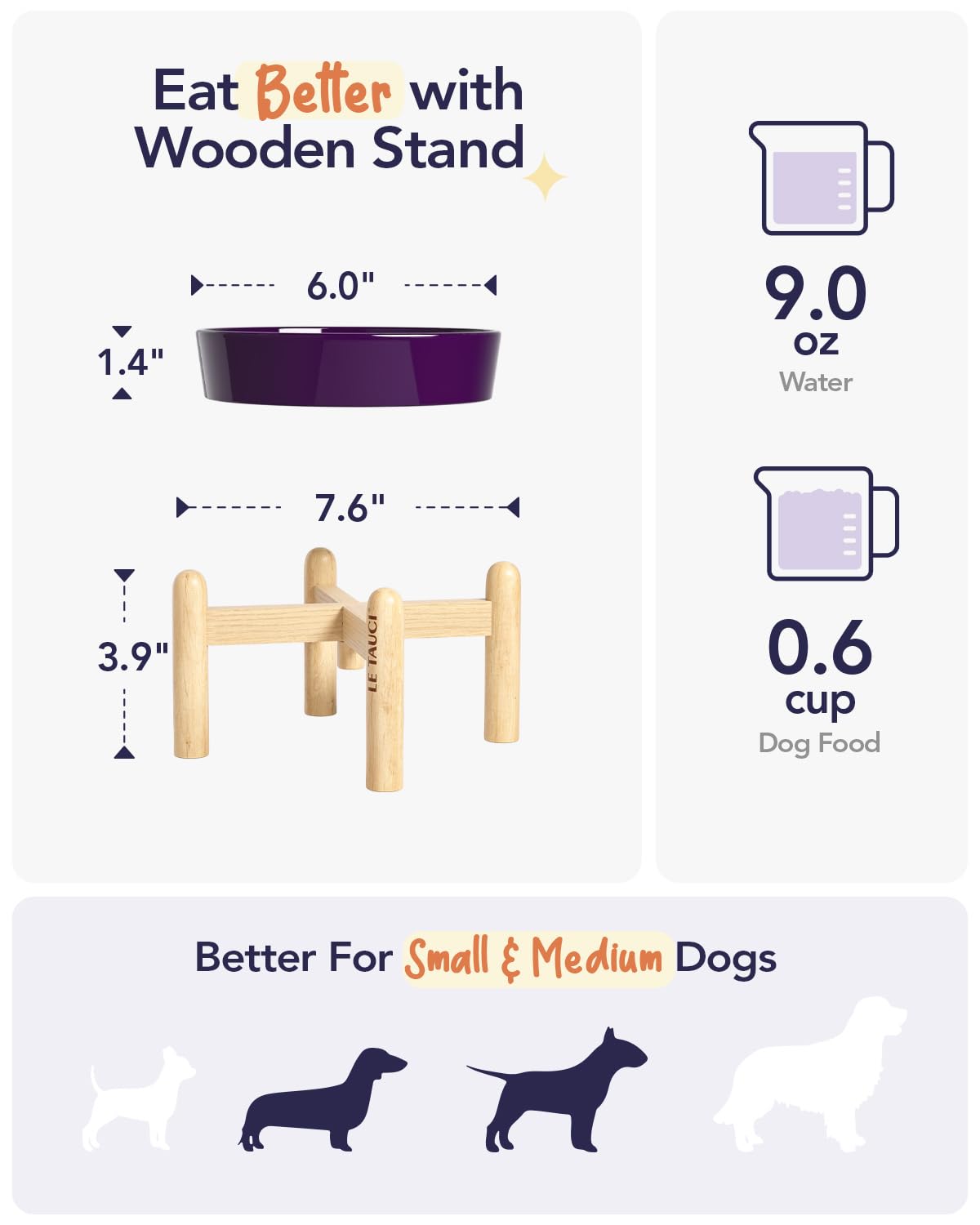 LE TAUCI Dog Bowls Slow Feeder Ceramic, 1.5 Cups Slow Feeding Dog Bowl Small Medium Breed, Puppy Slow Feeder Bowl for Fast Eater, Dog Dishes to Slow Down Eating, Puzzle Dog Food Bowl, Maze Purple