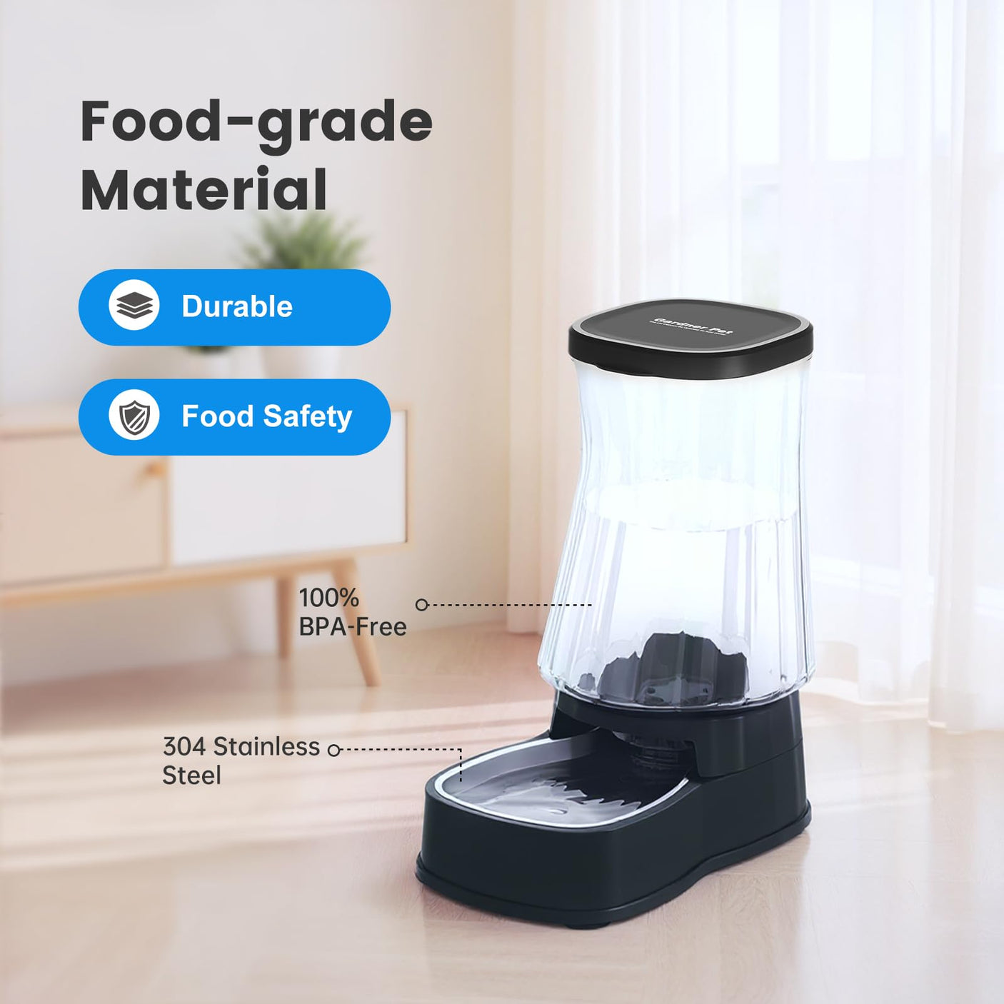 Gardner Pet Automatic Dog Water Dispenser Gravity Stainless Steel Water Waterer Feeder, 100% BPA-Free Large Capacity Water Feeding Bowls for Medium & Large-Sized Dogs Cats Other Pets -(1 Gallon)